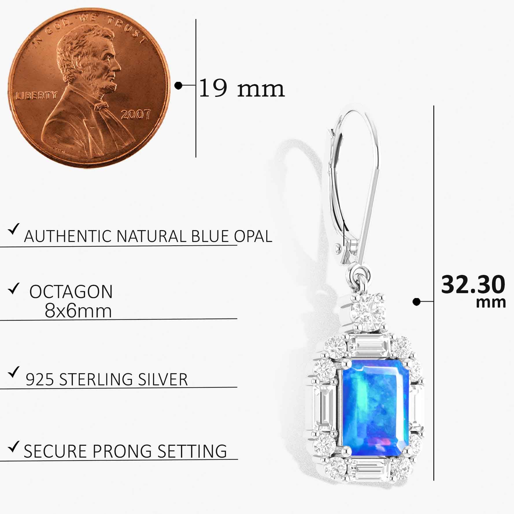 Blue Opal Octagon Gemstone Drop and Dangle Earring - Goodstone Jewels