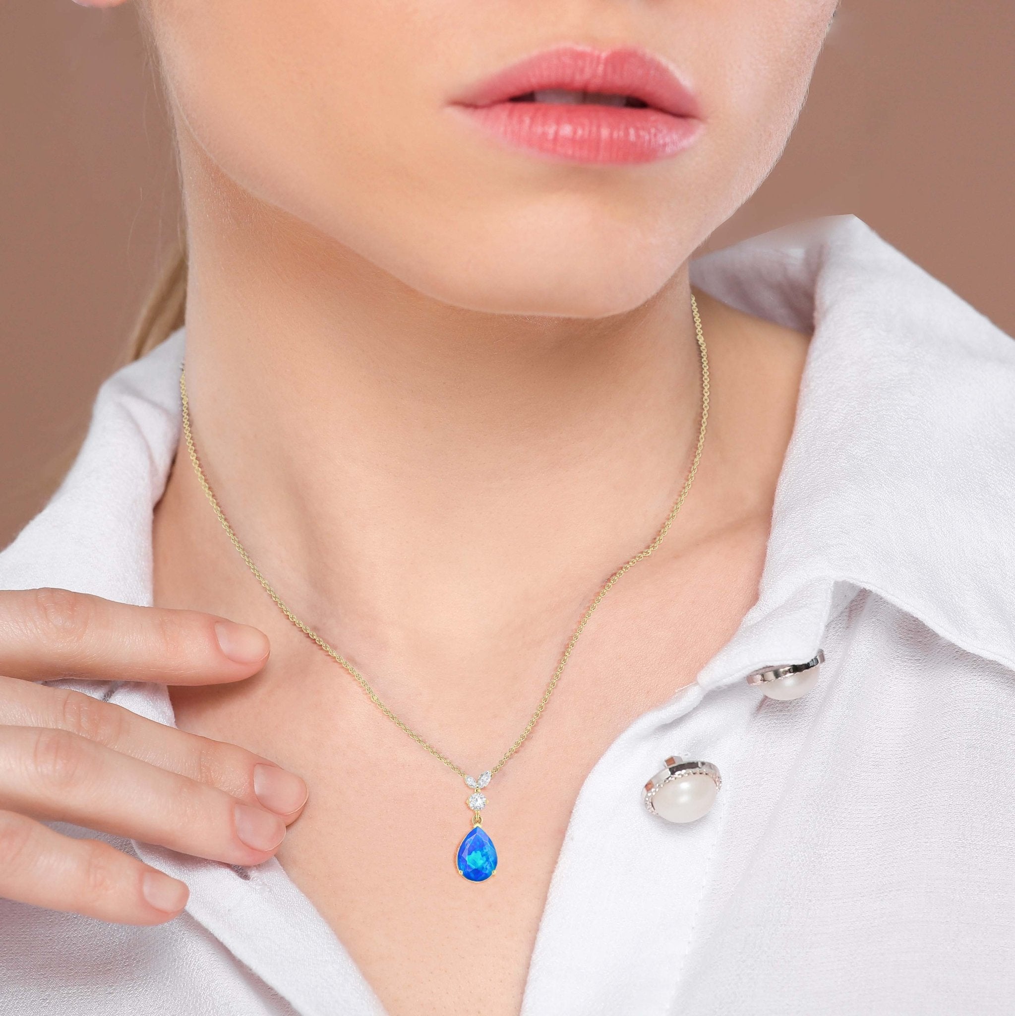 Blue Opal Pear Gemstone Pendant - Goodstone Jewels
