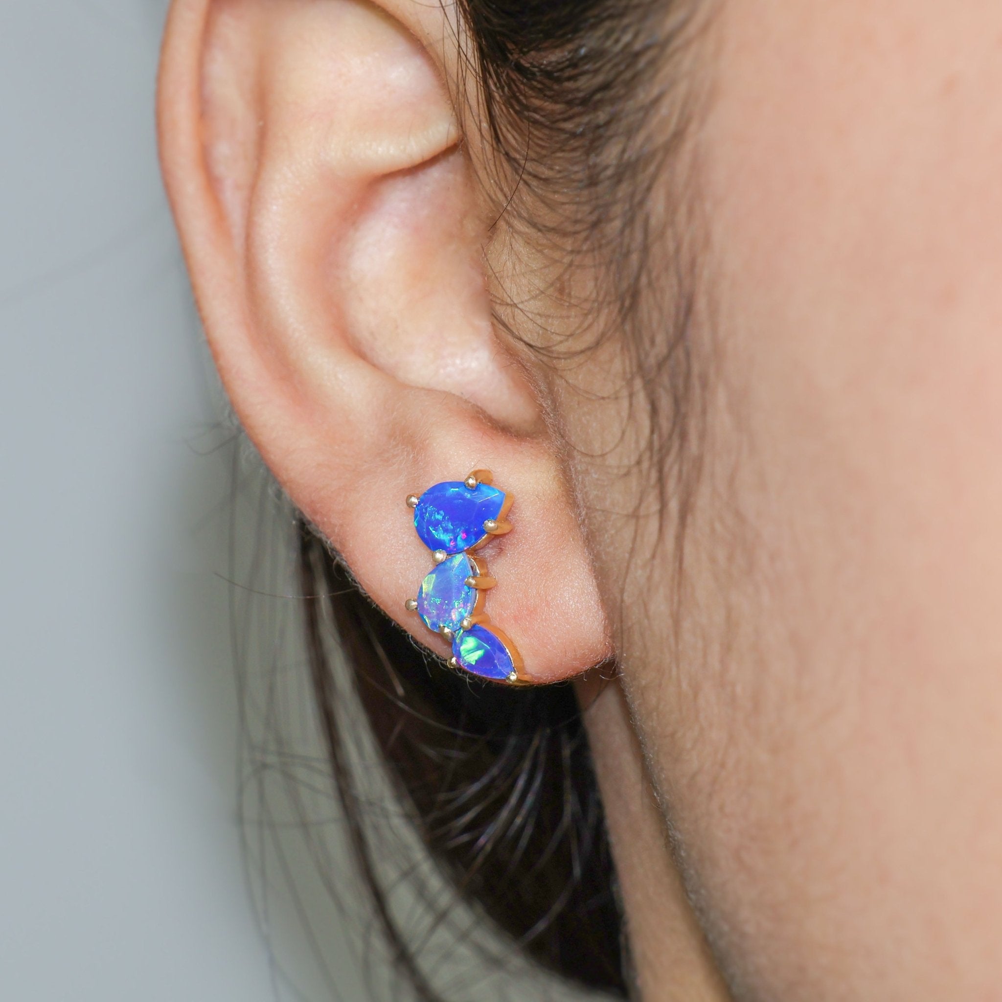 Blue Opal Pear Horn Style Stud Earrings - Goodstone Jewels