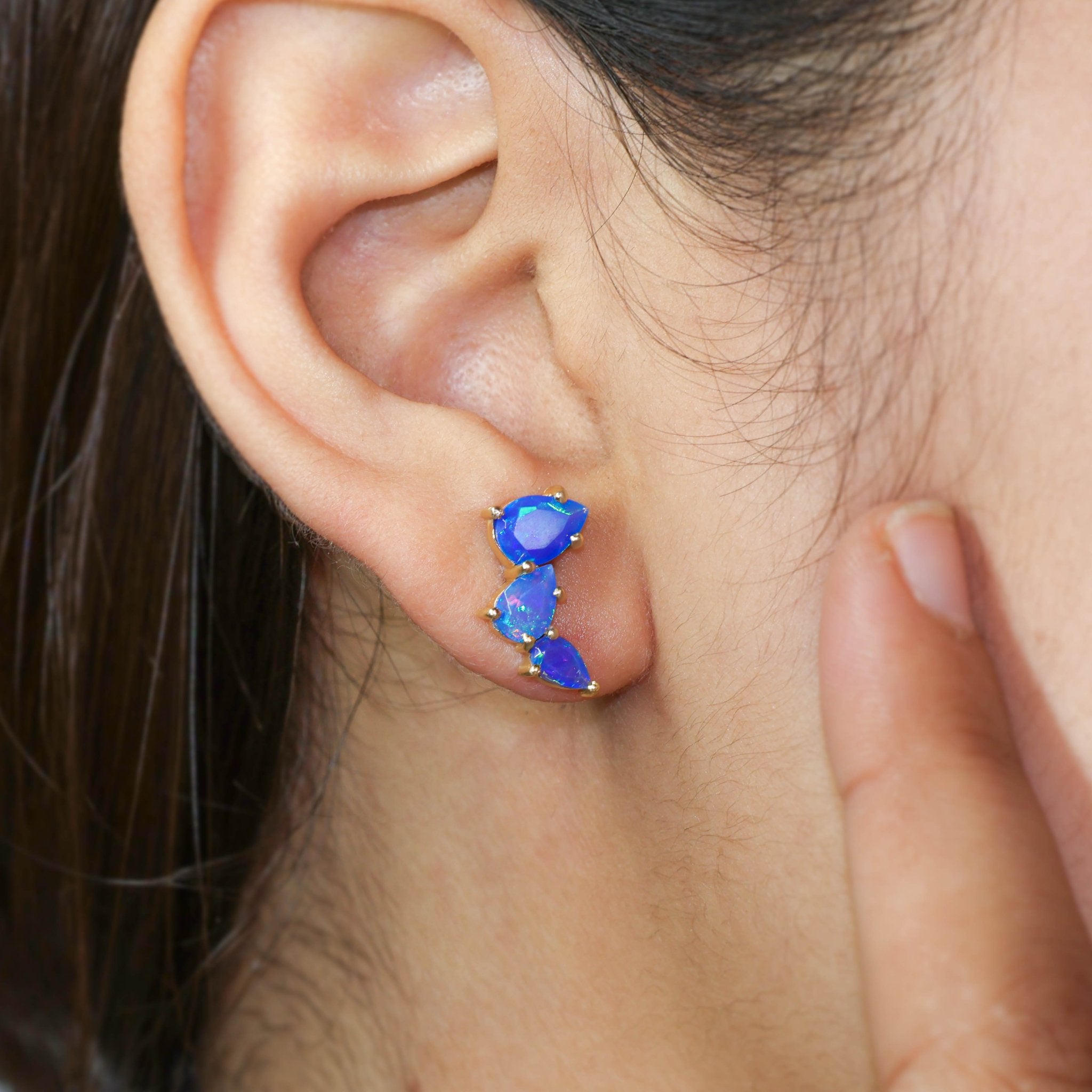 Blue Opal Pear Horn Style Stud Earrings - Goodstone Jewels