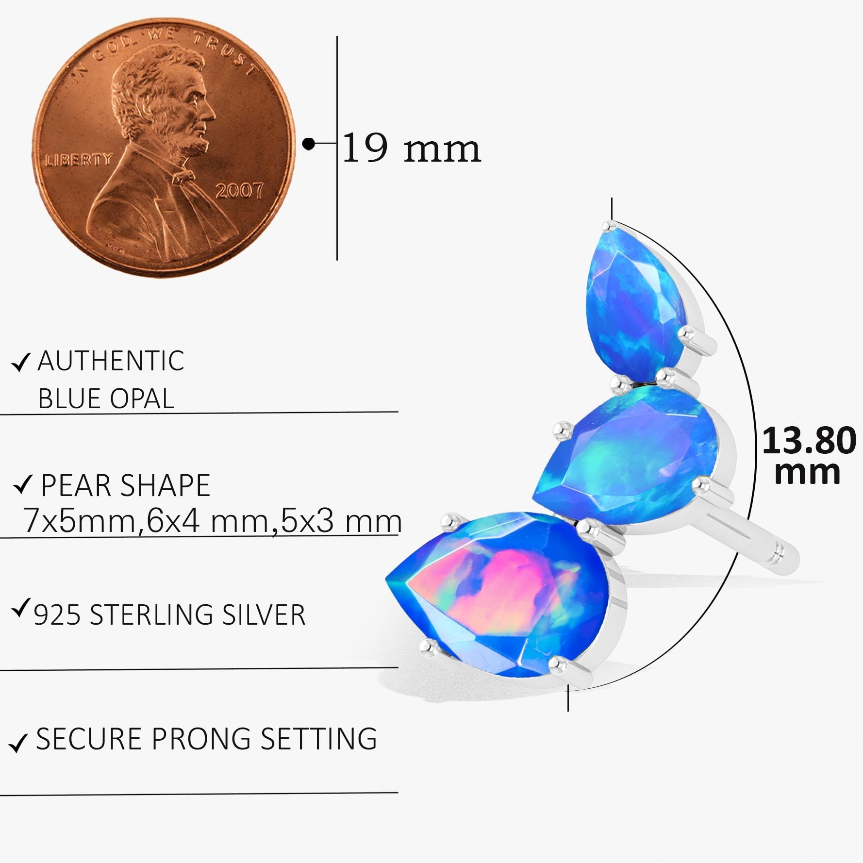 Blue Opal Pear Horn Style Stud Earrings - Goodstone Jewels