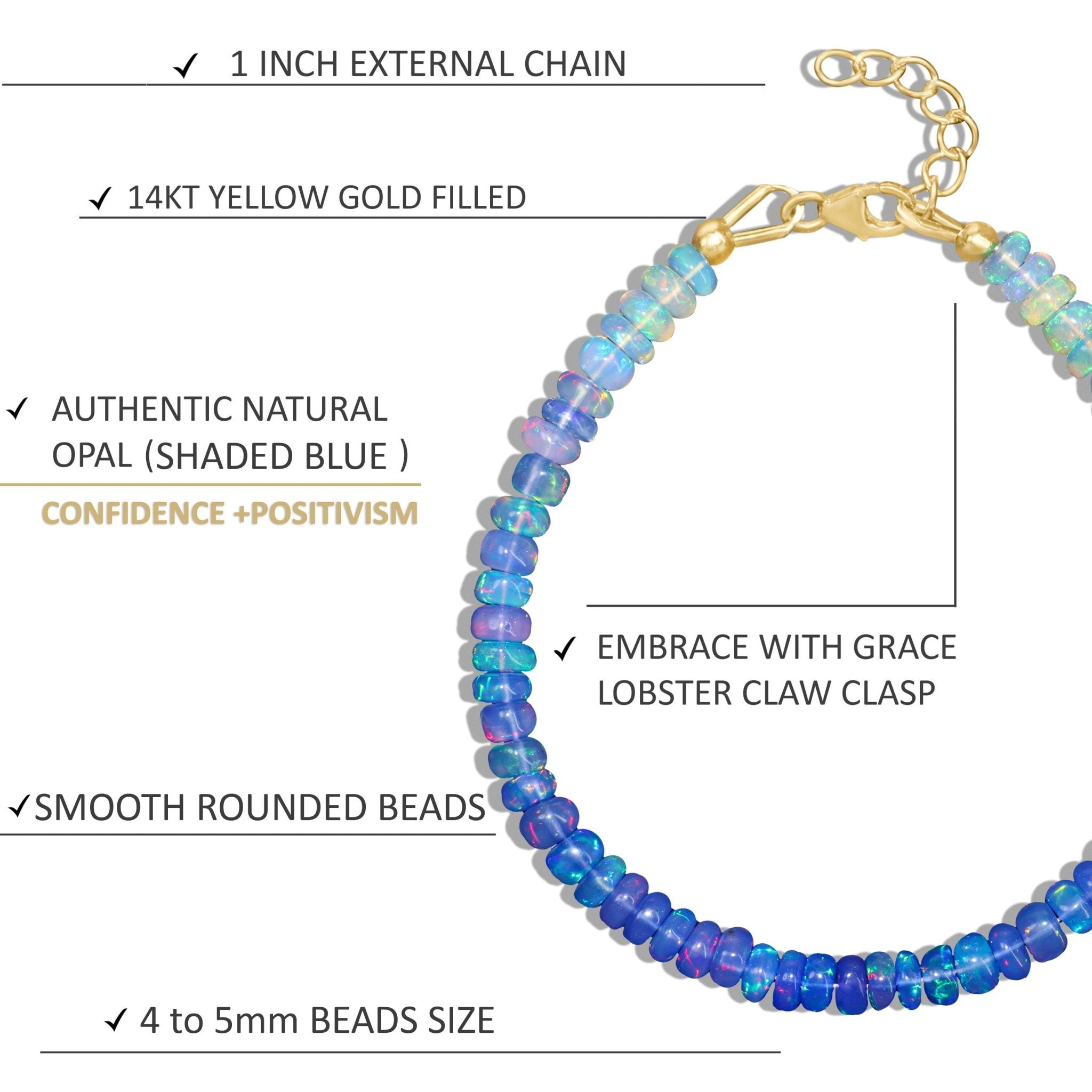 Blue Opal Plain Shaded Beaded Bracelet Natural Birthstone - Goodstone Jewels