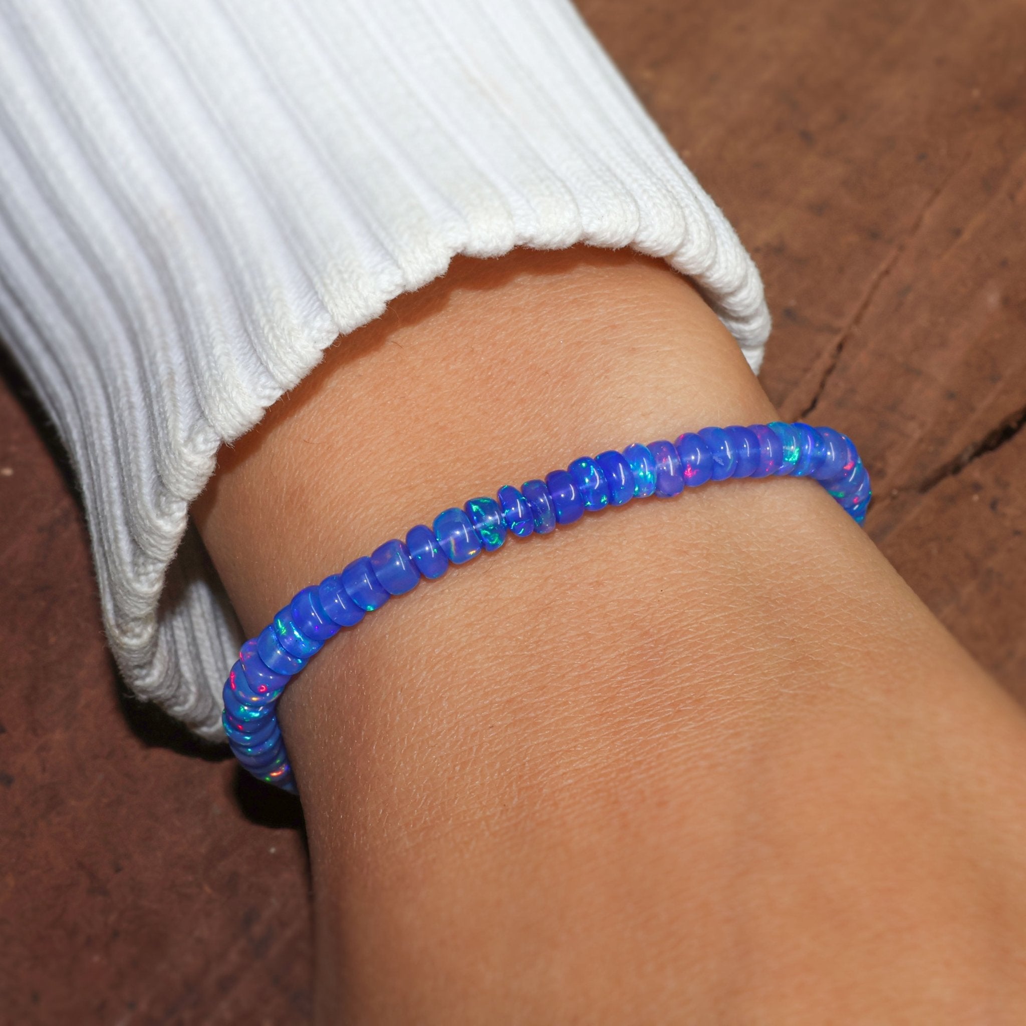 Blue Opal Plain Shaded Beaded Bracelet Natural Birthstone - Goodstone Jewels