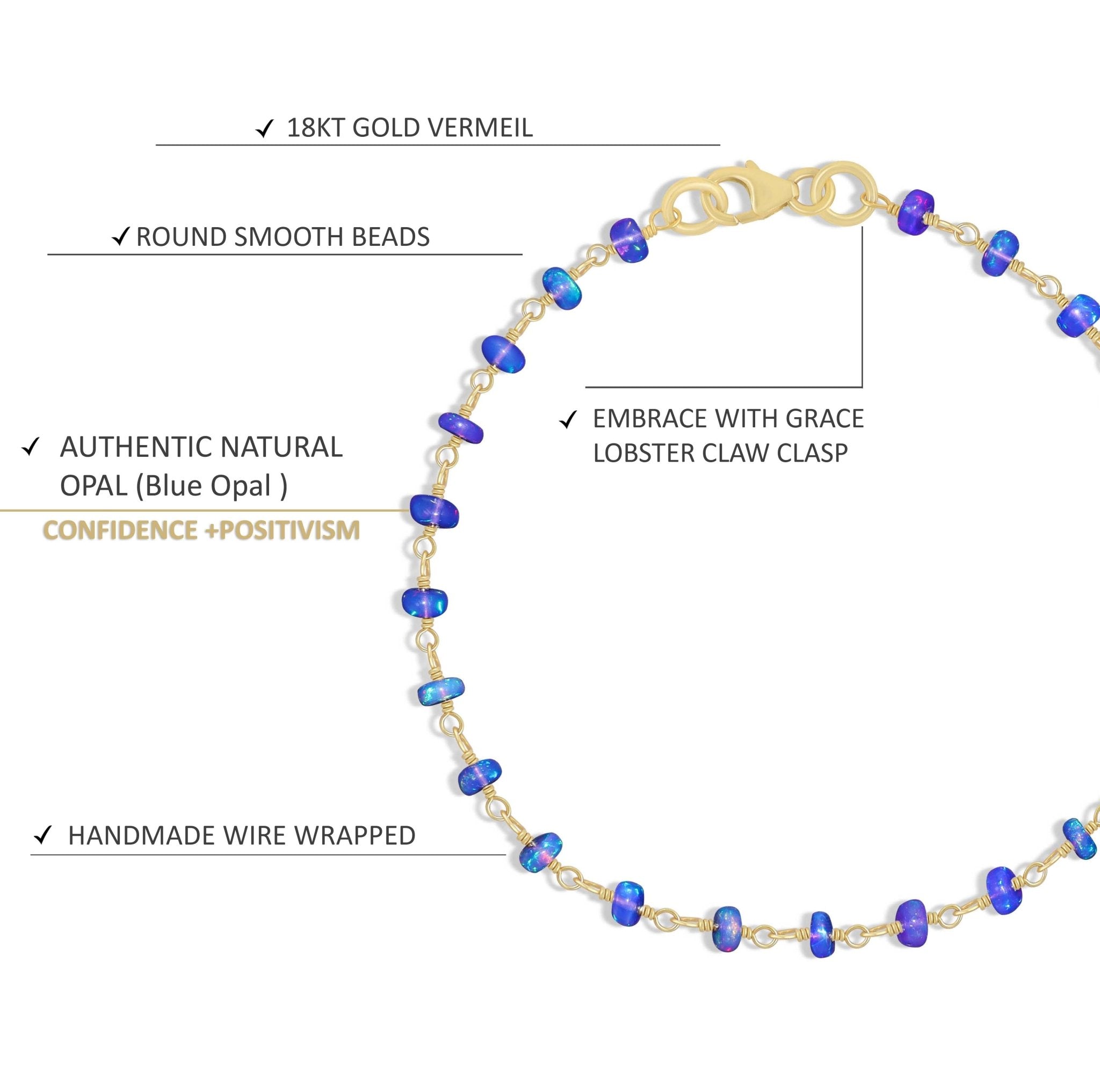 Blue Opal Smooth Beads Chain Bracelet for Women - Goodstone Jewels