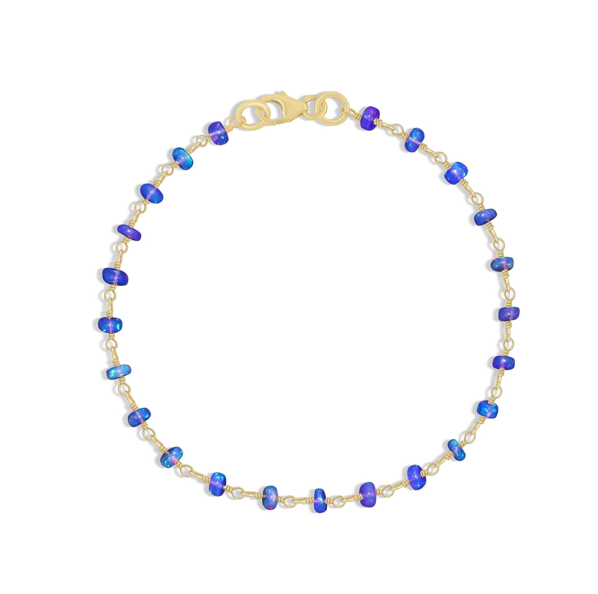 Blue Opal Smooth Beads Chain Bracelet for Women - Goodstone Jewels