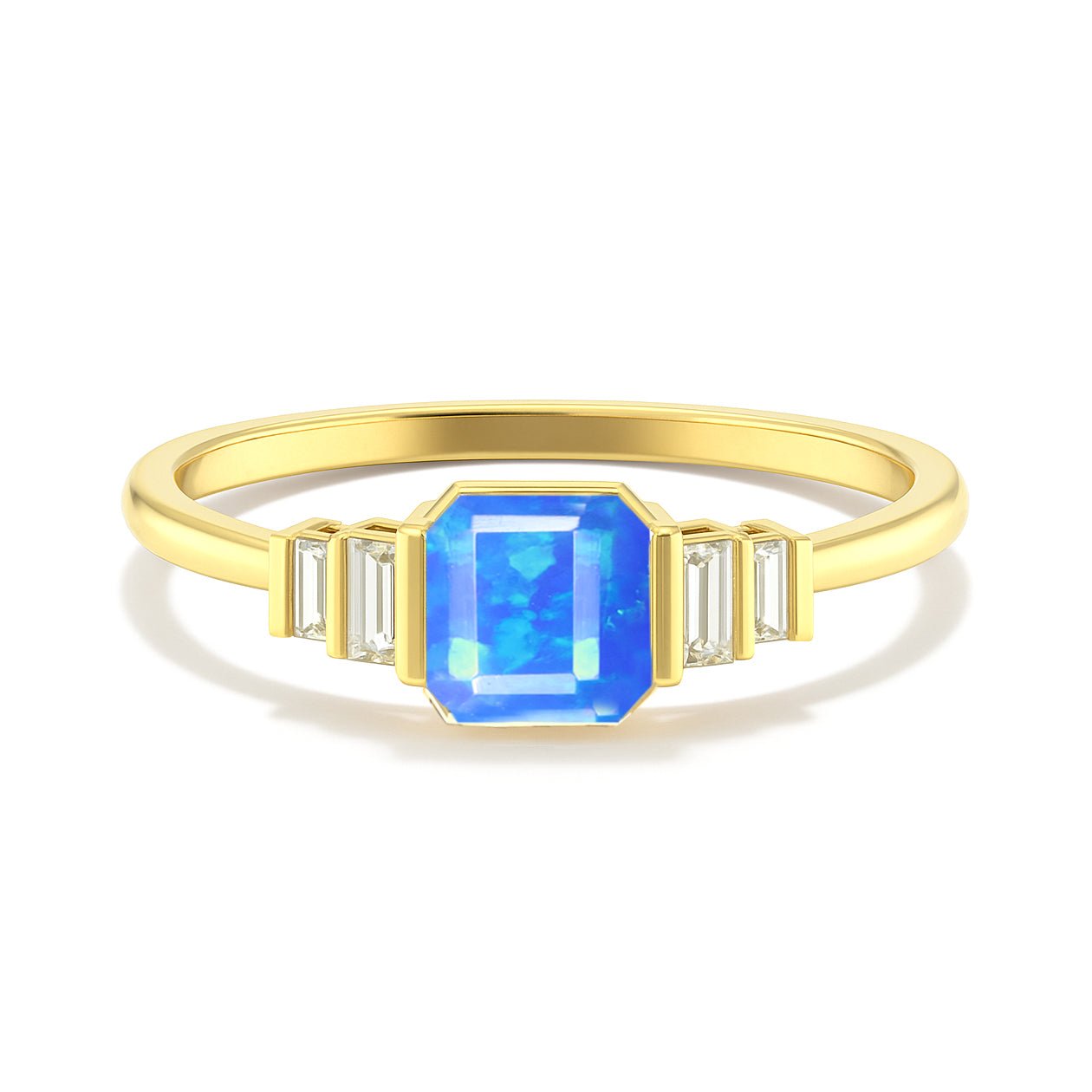 Blue Opal Stackable Ring in Sterling Silver & Gold Plated October Birthstone - Goodstone Jewels