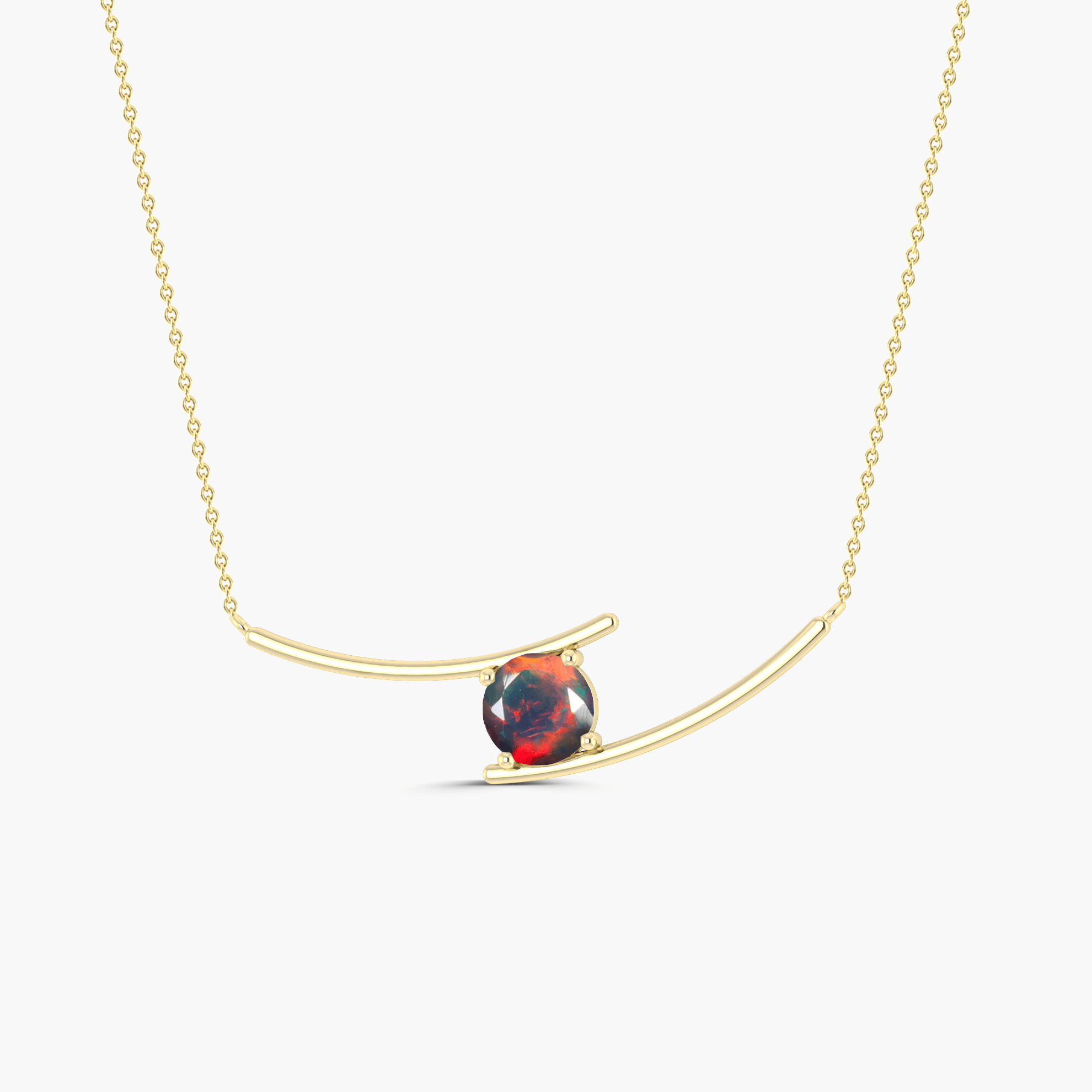 Bypass Pendant Chain Necklace with 7 MM Natural Black Opal - Goodstone Jewels