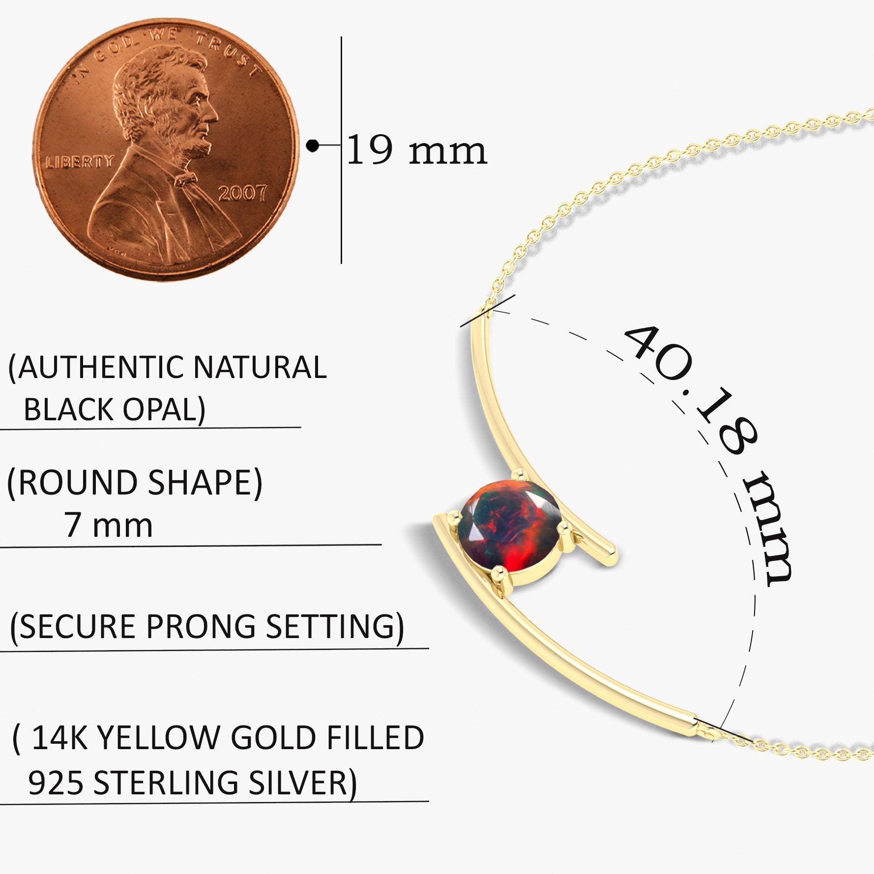 Bypass Pendant Chain Necklace with 7 MM Natural Black Opal - Goodstone Jewels