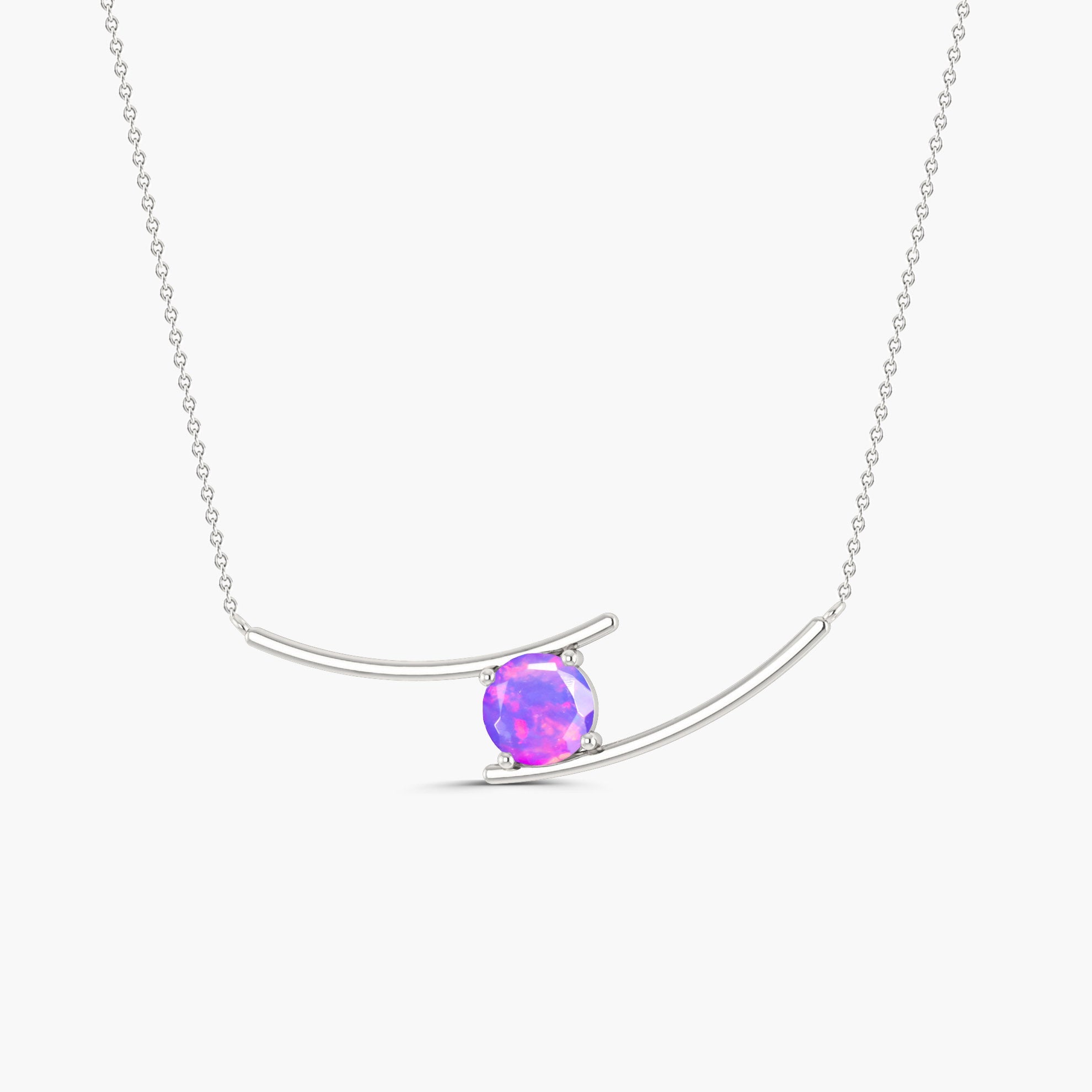Bypass Pendant Chain Necklace with 7 MM Natural Lavender Opal - Goodstone Jewels