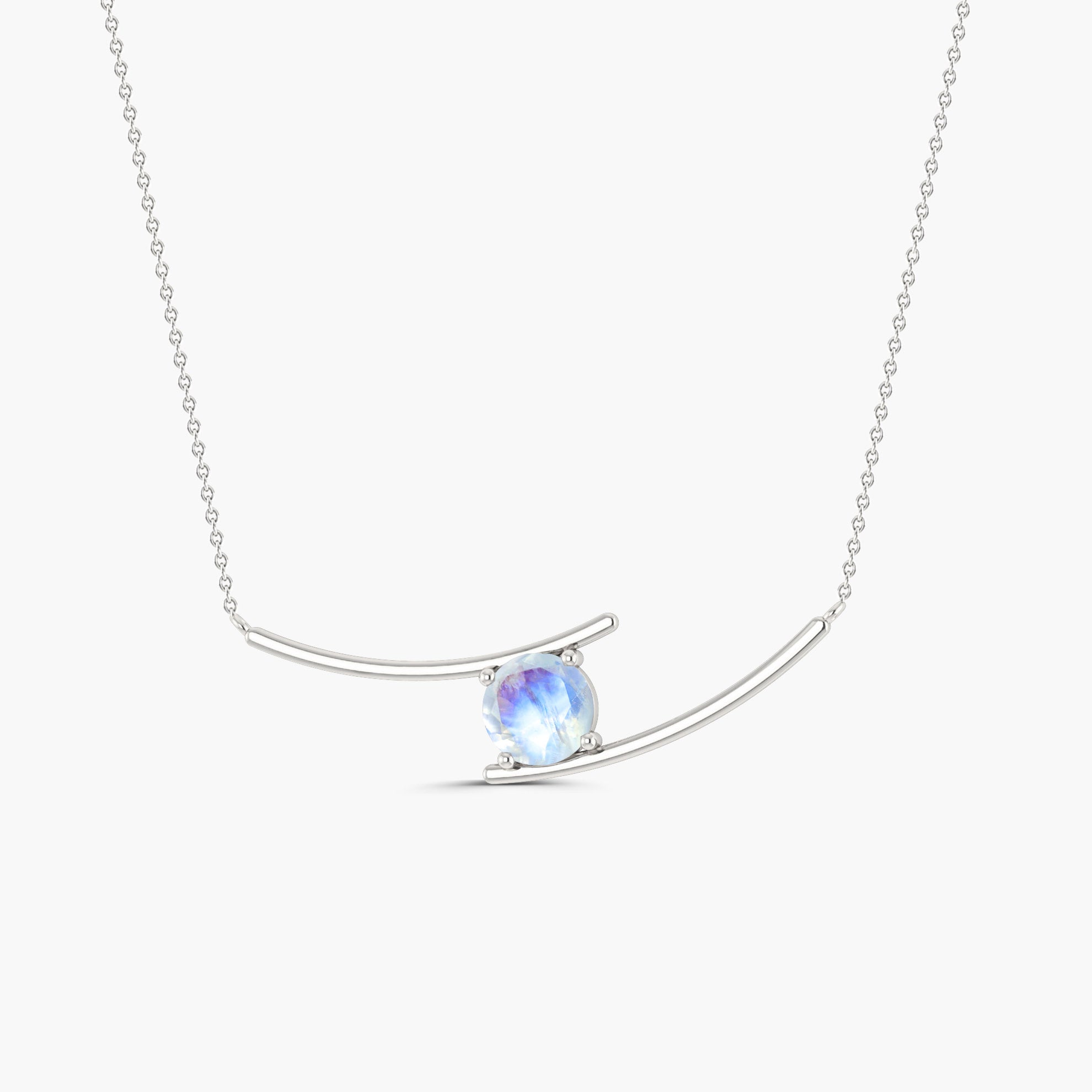 Bypass Pendant Chain Necklace with 7 MM Natural Moonstone - Goodstone Jewels