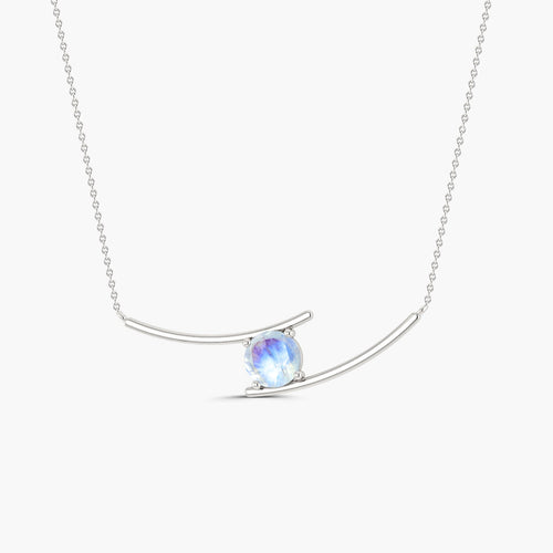 Bypass Pendant Chain Necklace with 7 MM Natural Moonstone