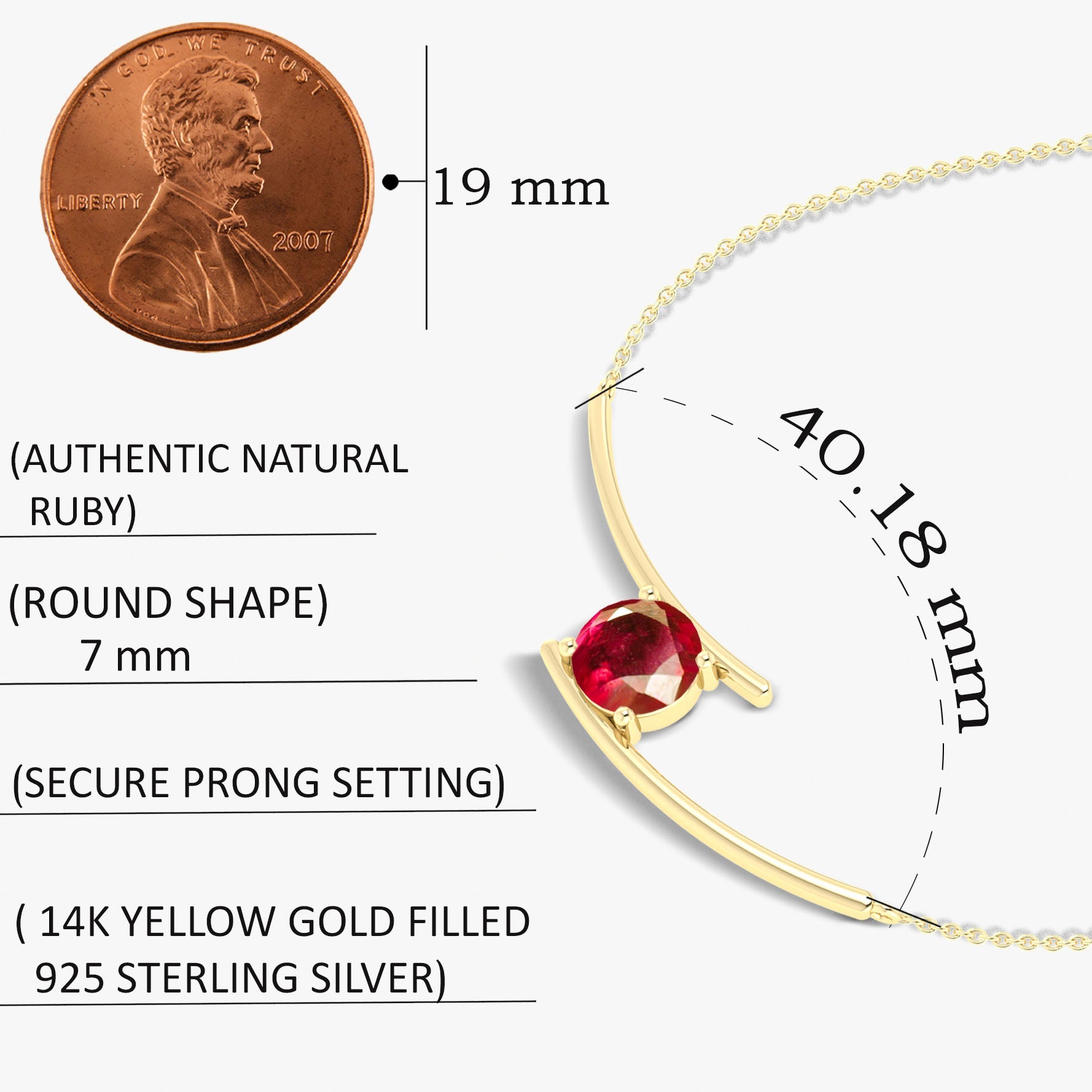 Bypass Pendant Chain Necklace with 7 MM Natural Ruby - Goodstone Jewels