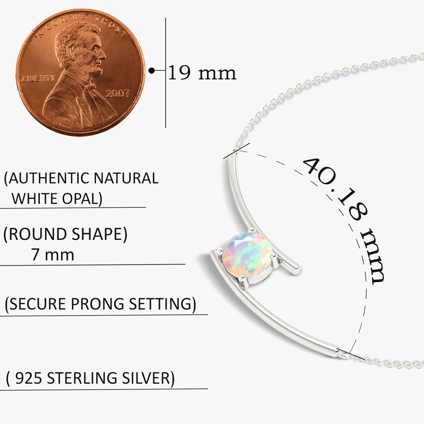 Bypass Pendant Chain Necklace with 7 MM Natural White Opal - Goodstone Jewels