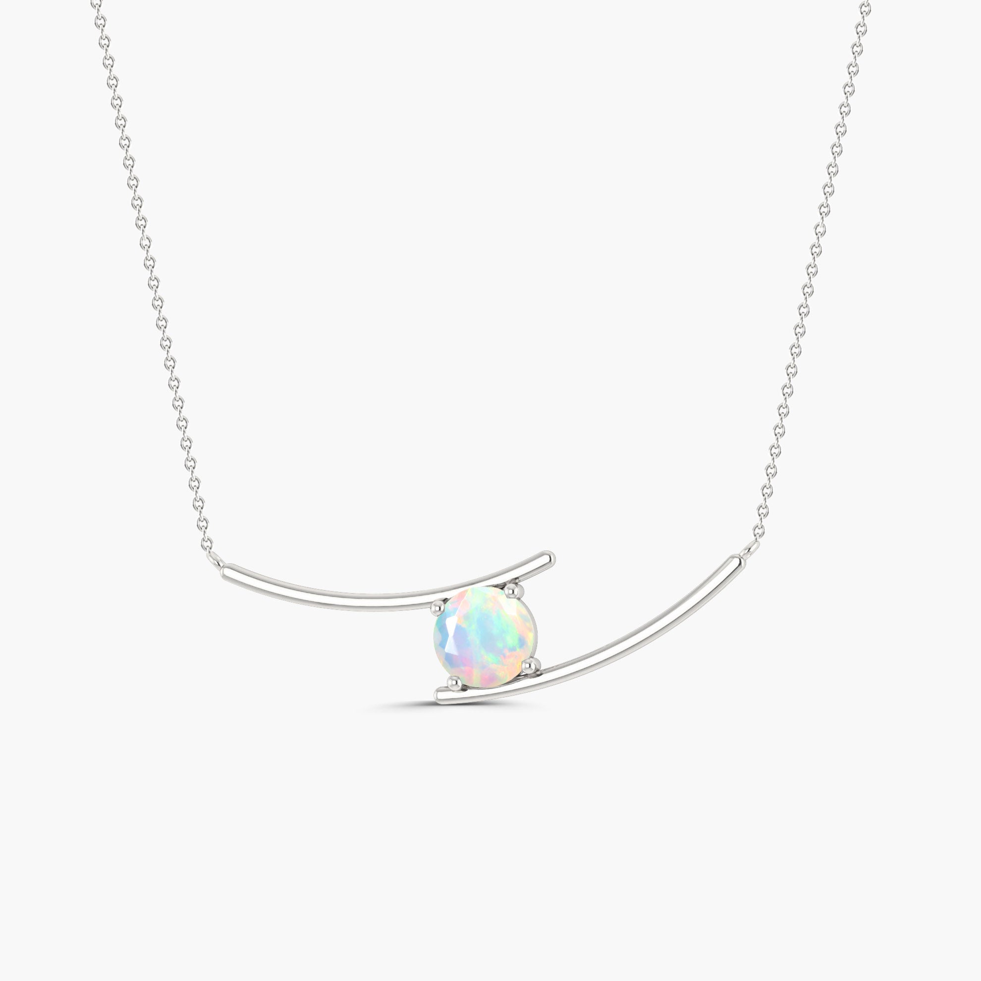 Bypass Pendant Chain Necklace with 7 MM Natural White Opal - Goodstone Jewels