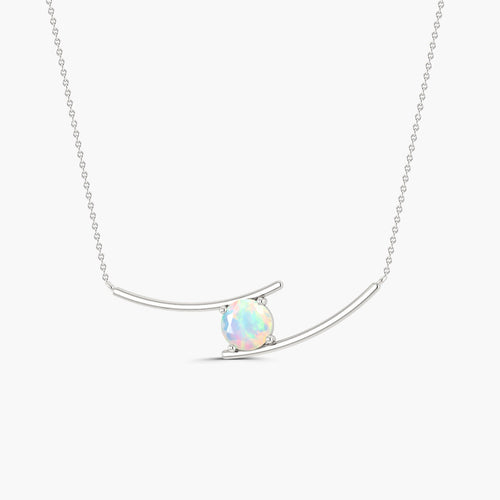 Bypass Pendant Chain Necklace with 7 MM Natural White Opal