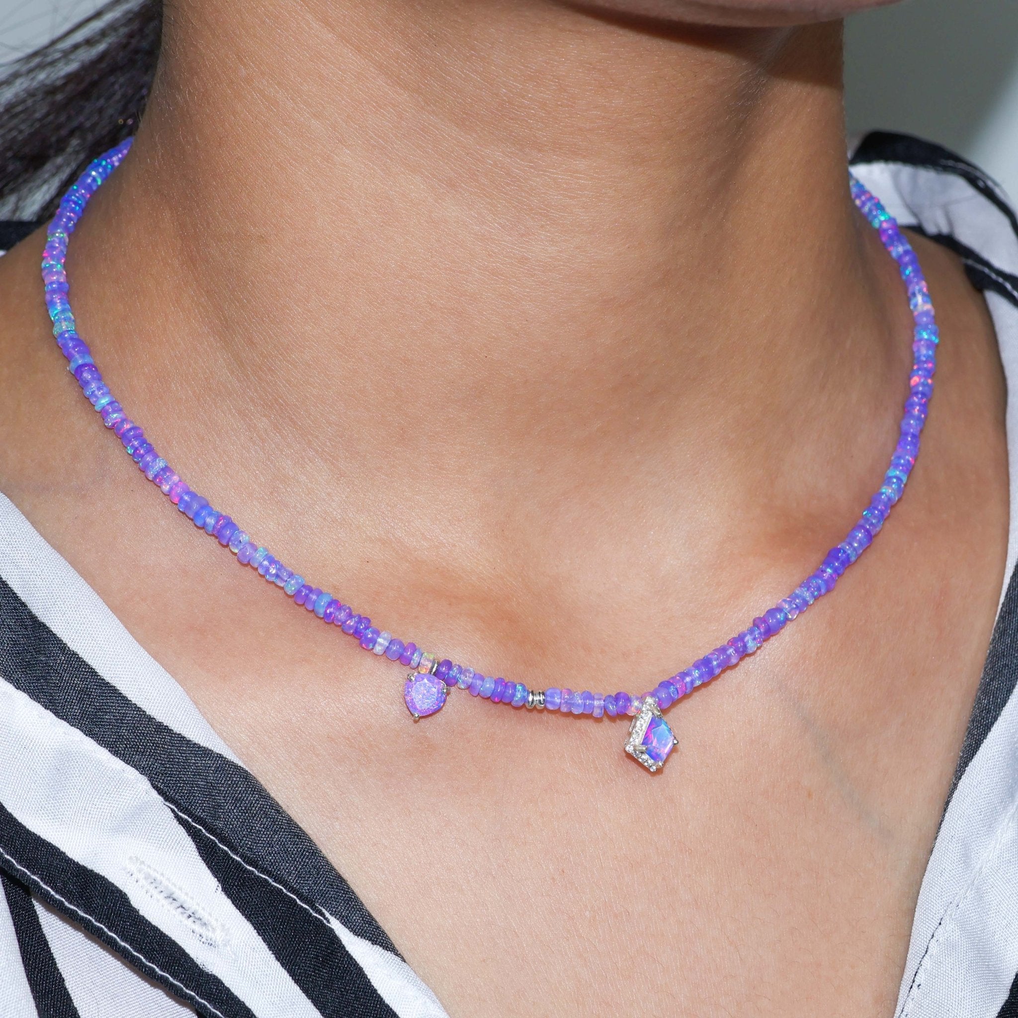 Charm Beaded Necklace Natural Lavender Opal - Goodstone Jewels