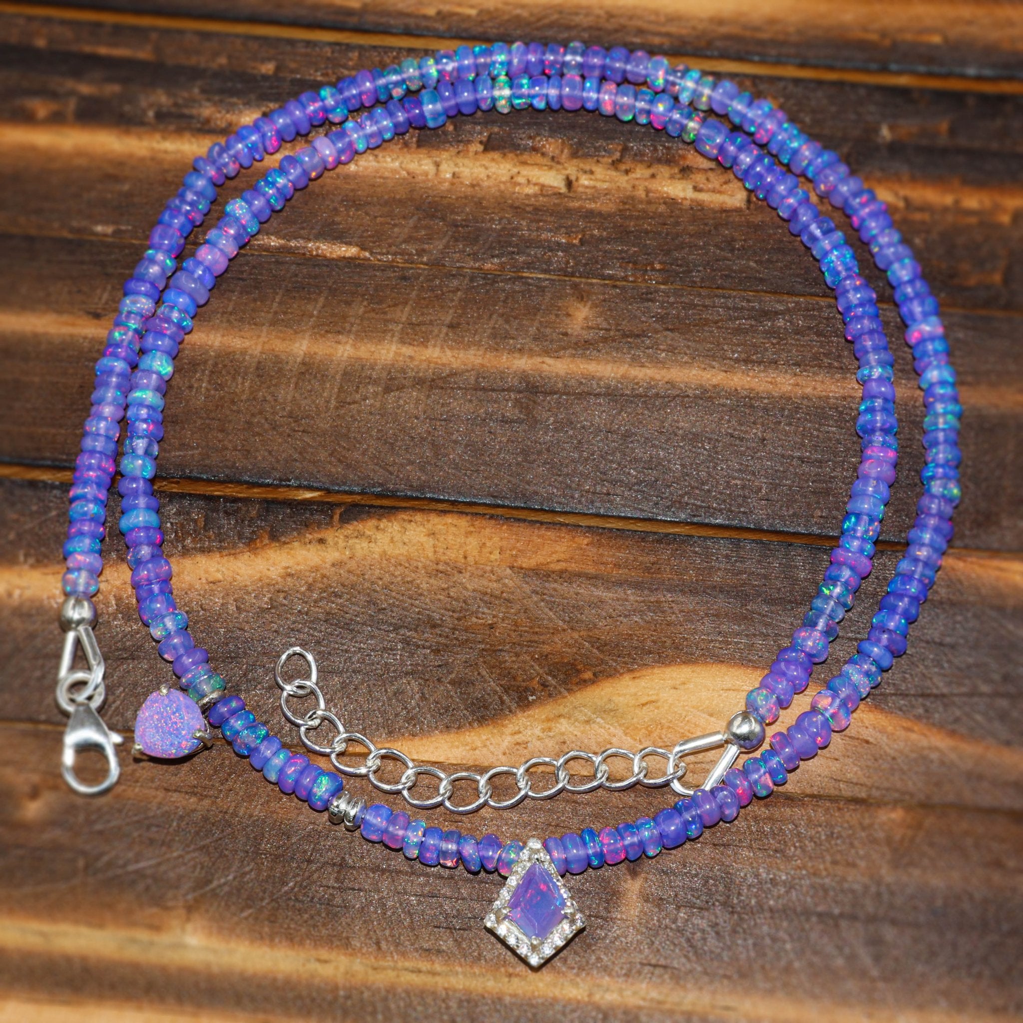 Charm Beaded Necklace with Natural Lavender Opal - Goodstone Jewels