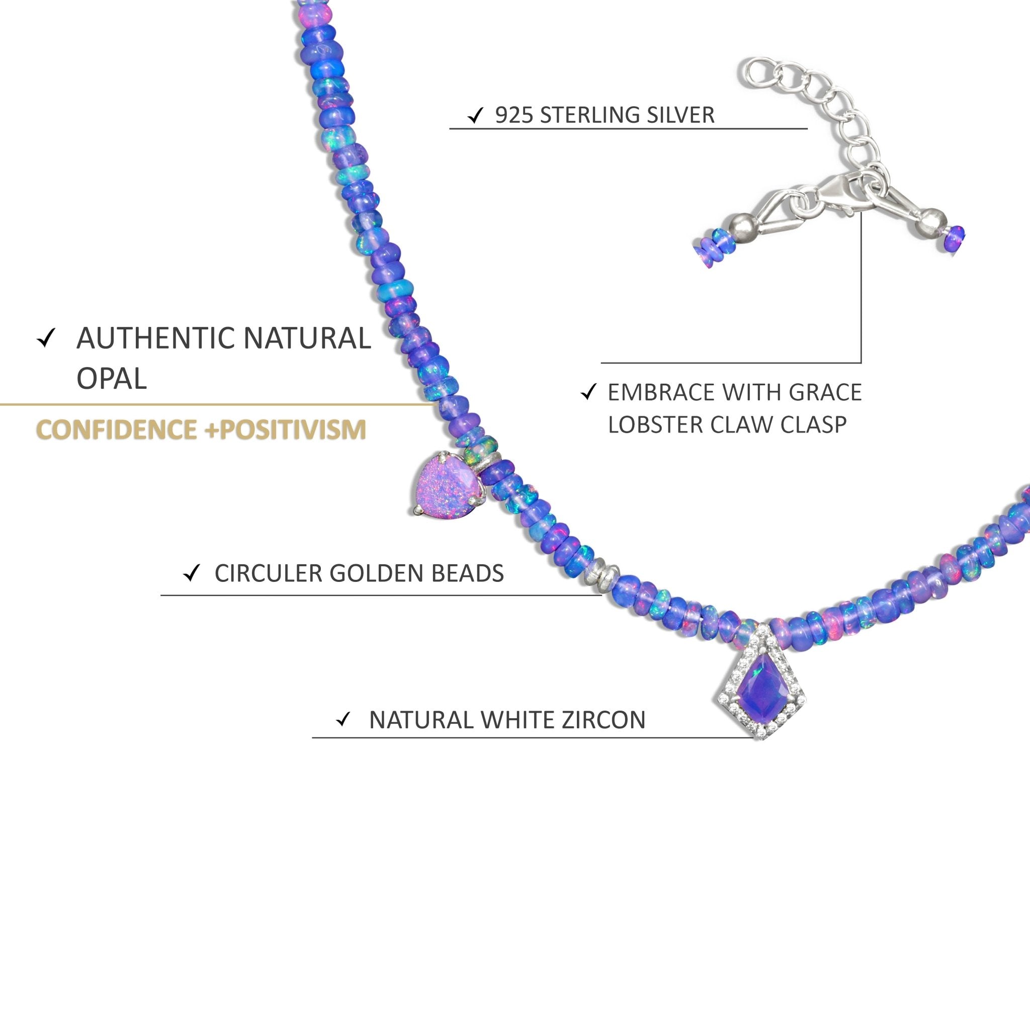 Charm Beaded Necklace with Natural Lavender Opal - Goodstone Jewels