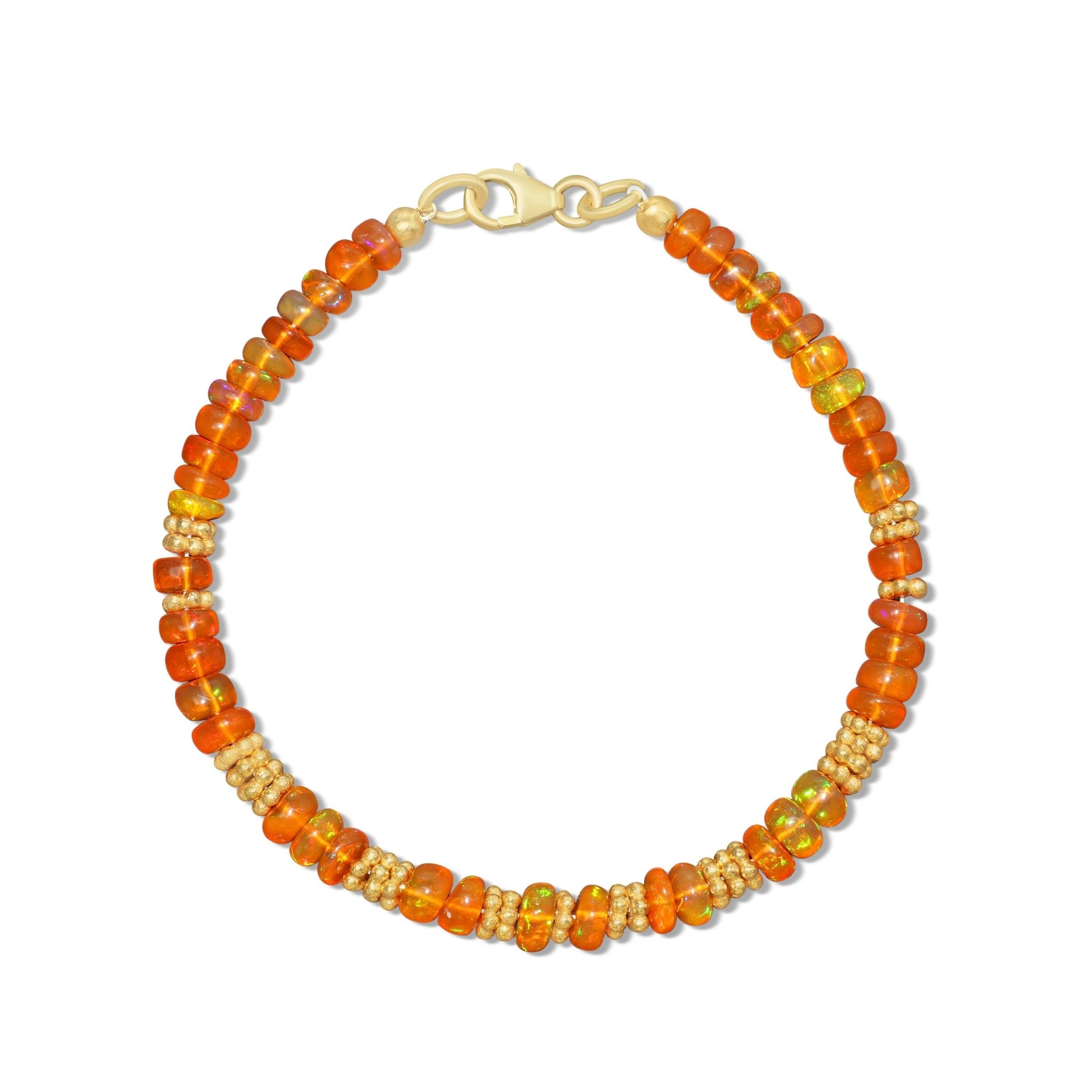 Circuler Golden Beads Authentic Natural Orange Opal Bracelet - Goodstone Jewels