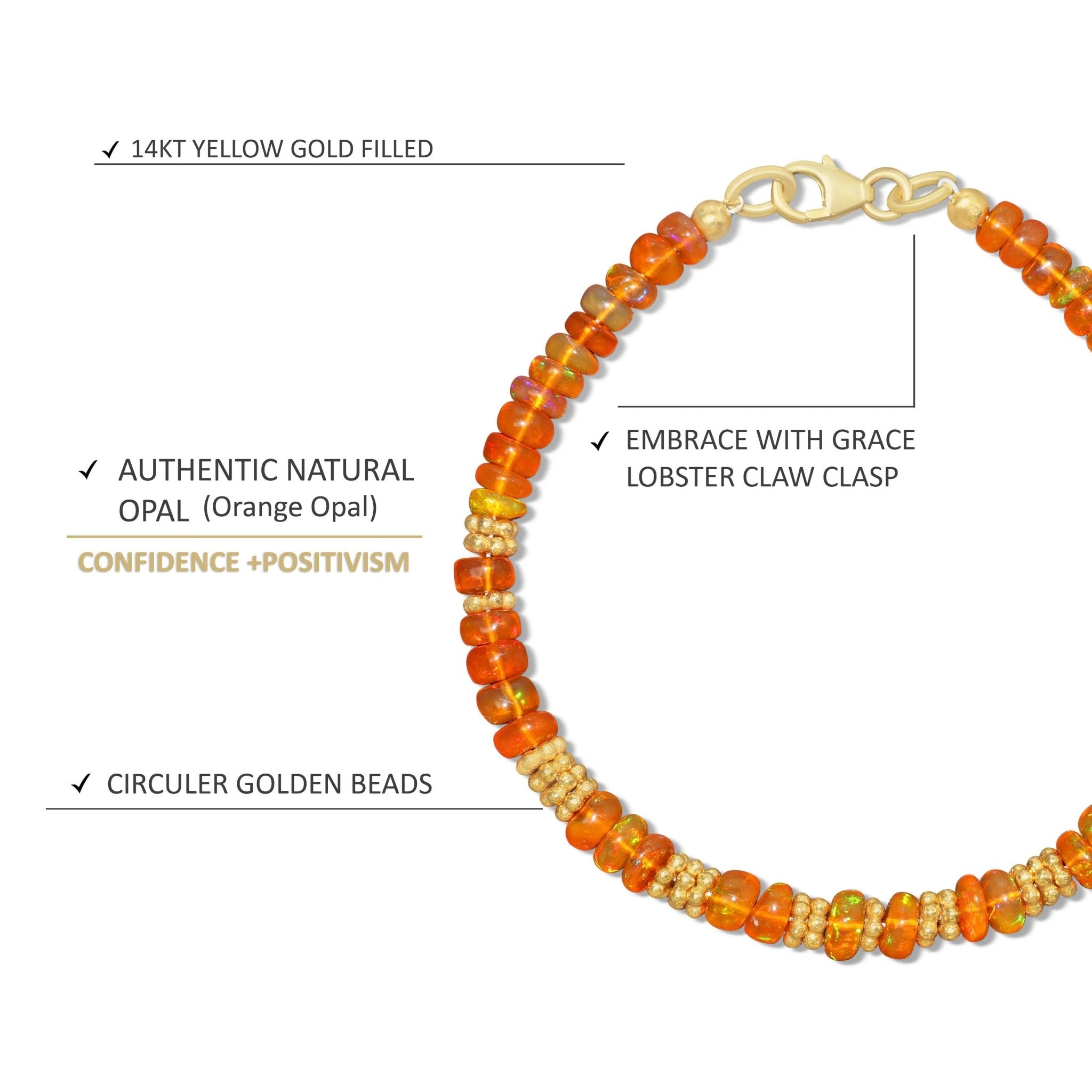 Circuler Golden Beads Authentic Natural Orange Opal Bracelet - Goodstone Jewels