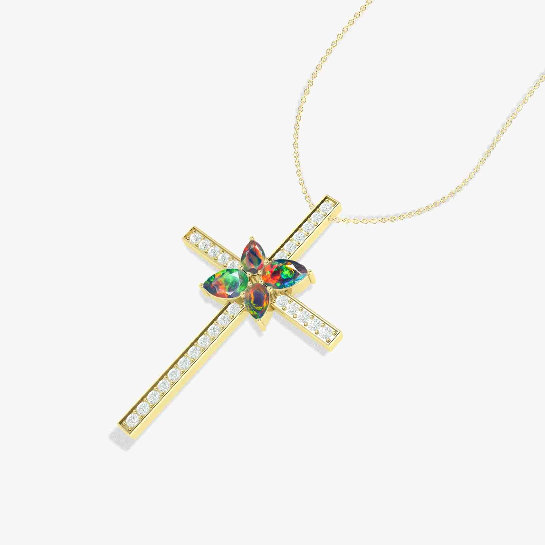 Cross Style Chain Pendant Necklace Natural Black Opal - Goodstone Jewels