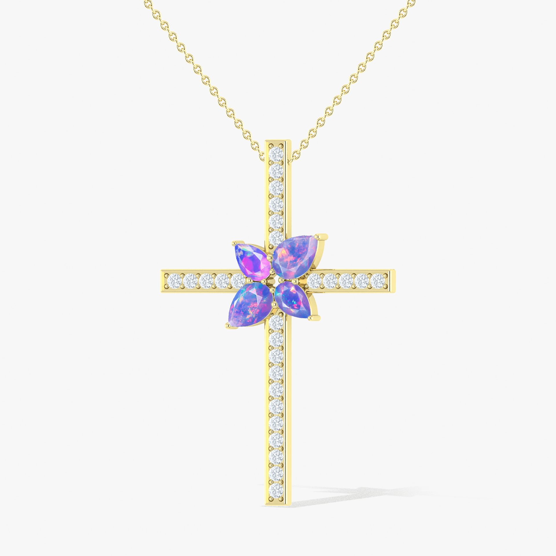 Cross Style Chain Pendant Necklace Natural Lavender Opal - Goodstone Jewels