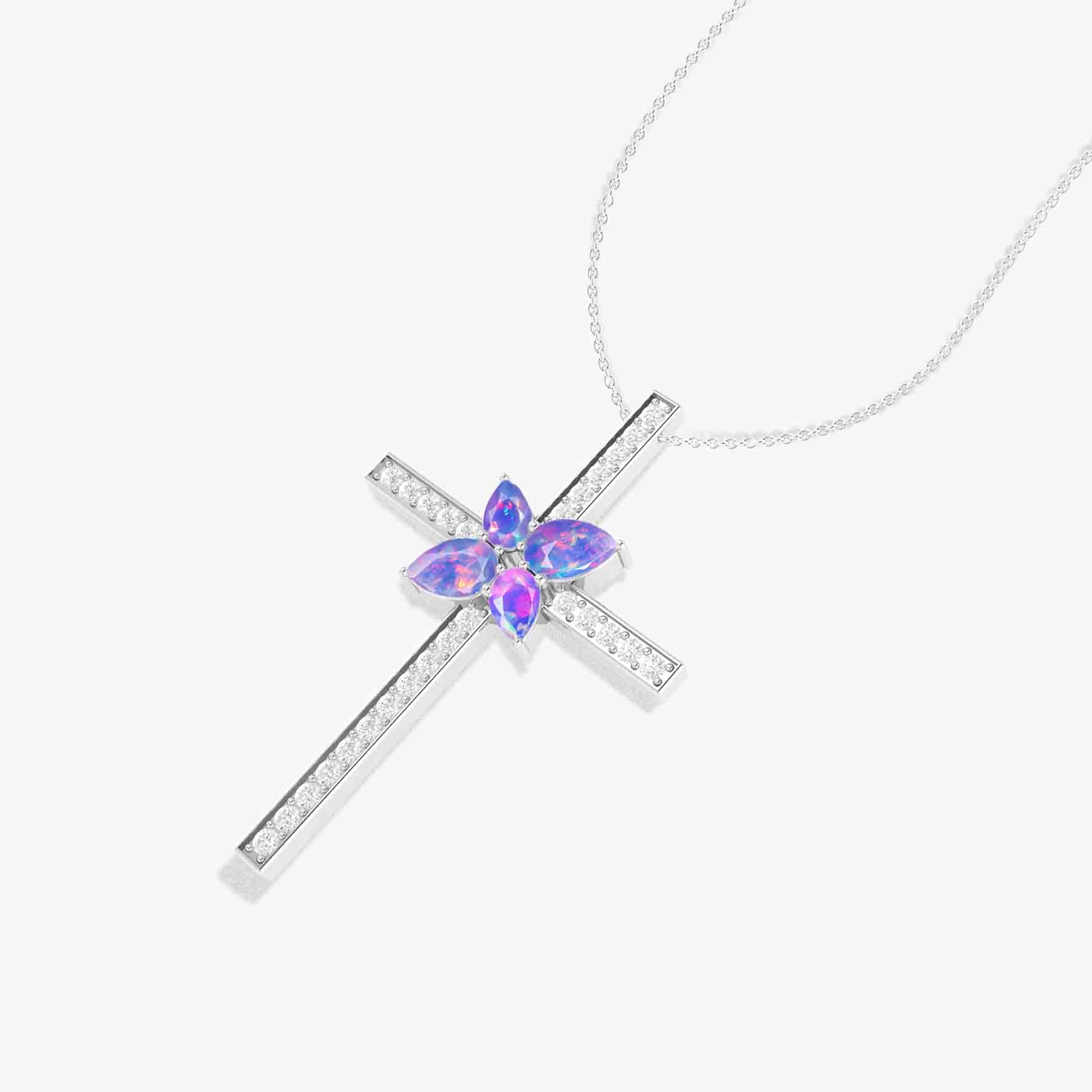 Cross Style Chain Pendant Necklace Natural Lavender Opal - Goodstone Jewels