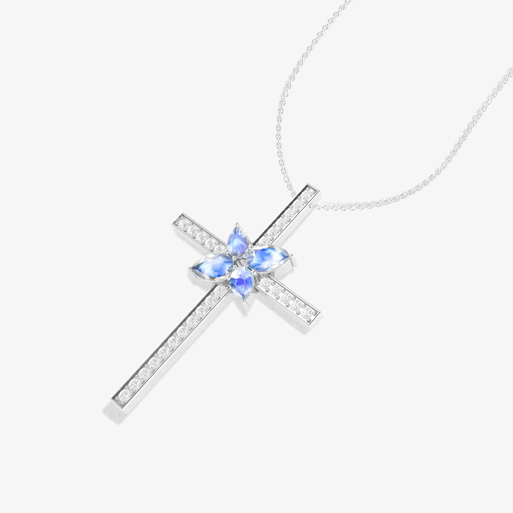 Cross Style Chain Pendant Necklace Natural Moonstone - Goodstone Jewels