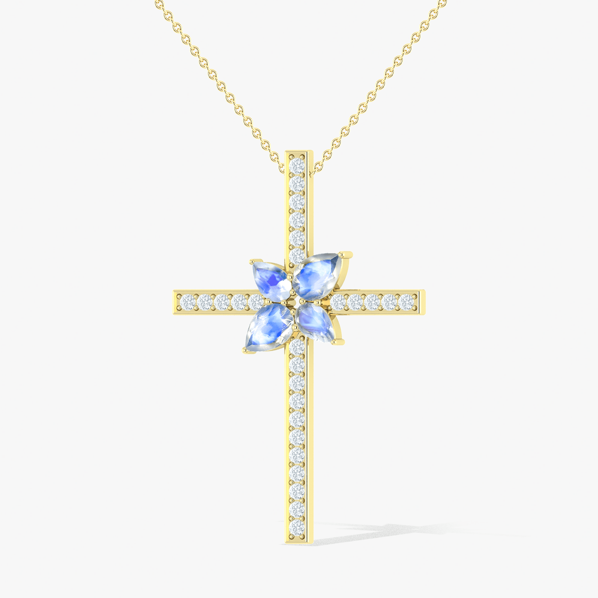 Cross Style Chain Pendant Necklace Natural Moonstone - Goodstone Jewels