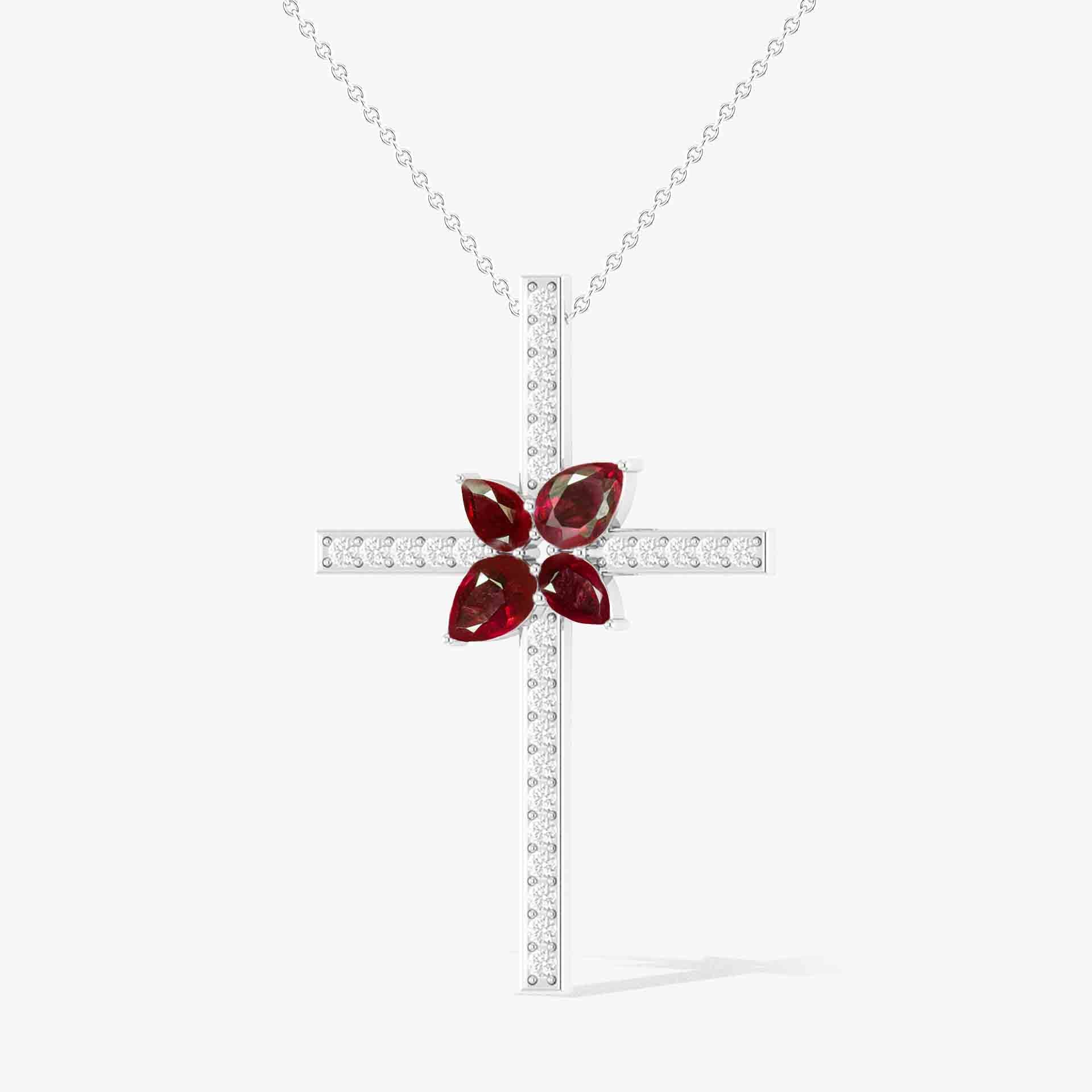 Cross Style Chain Pendant Necklace Natural Ruby - Goodstone Jewels