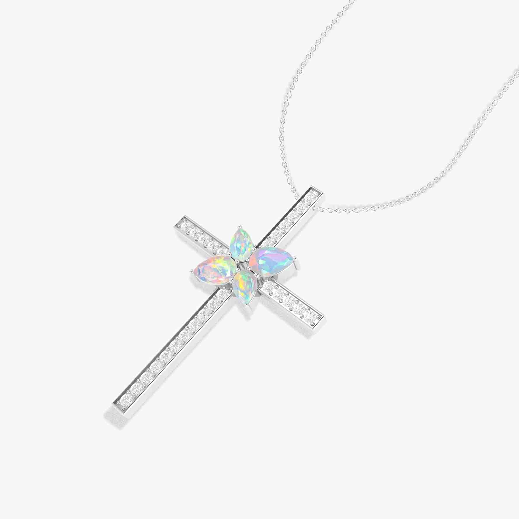 Cross Style Chain Pendant Necklace Natural White Opal - Goodstone Jewels