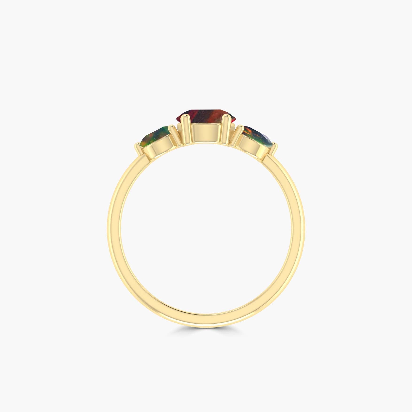 Dainty 3 Round Black fire Opal ring for women - Goodstone Jewels
