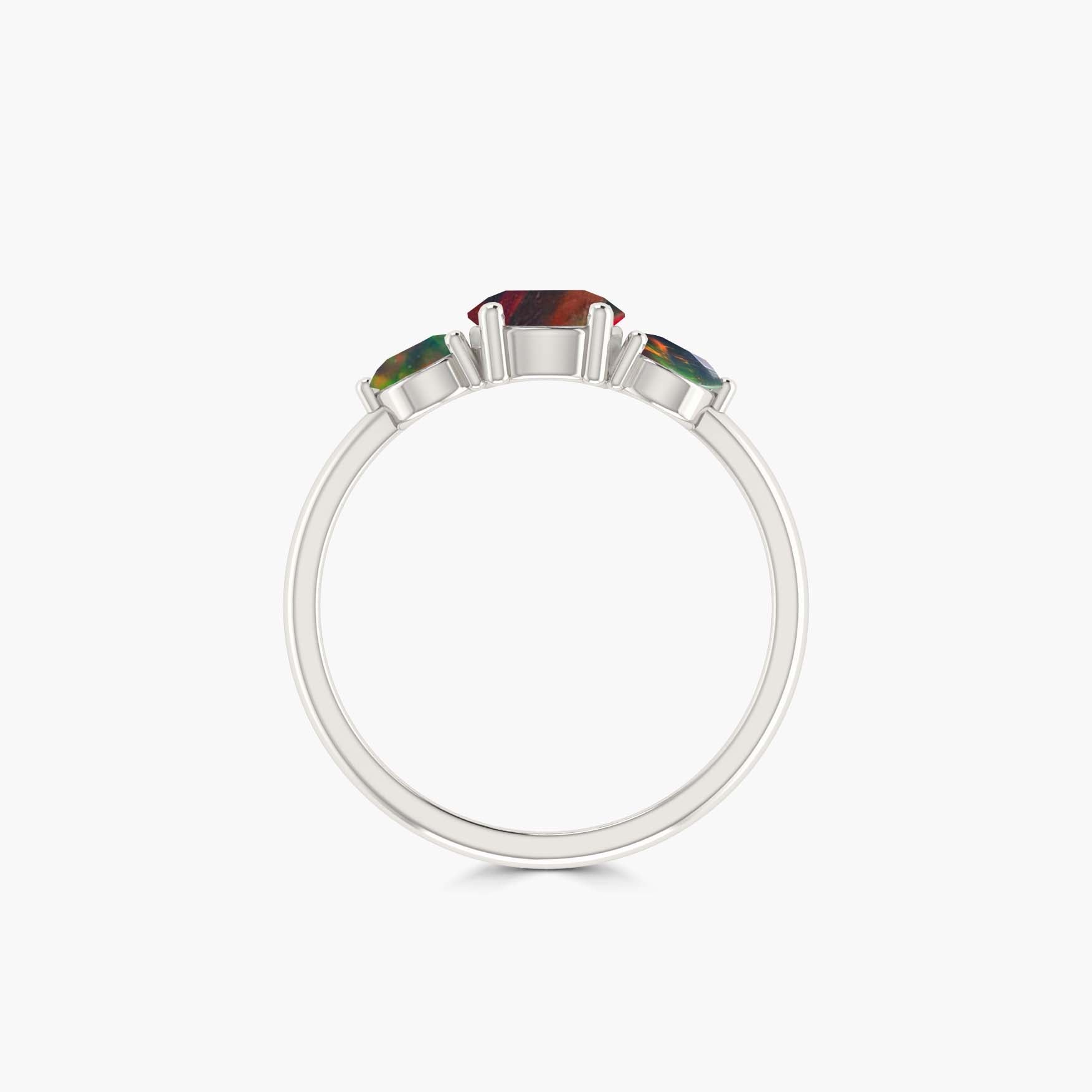 Dainty 3 Round Black fire Opal ring for women - Goodstone Jewels