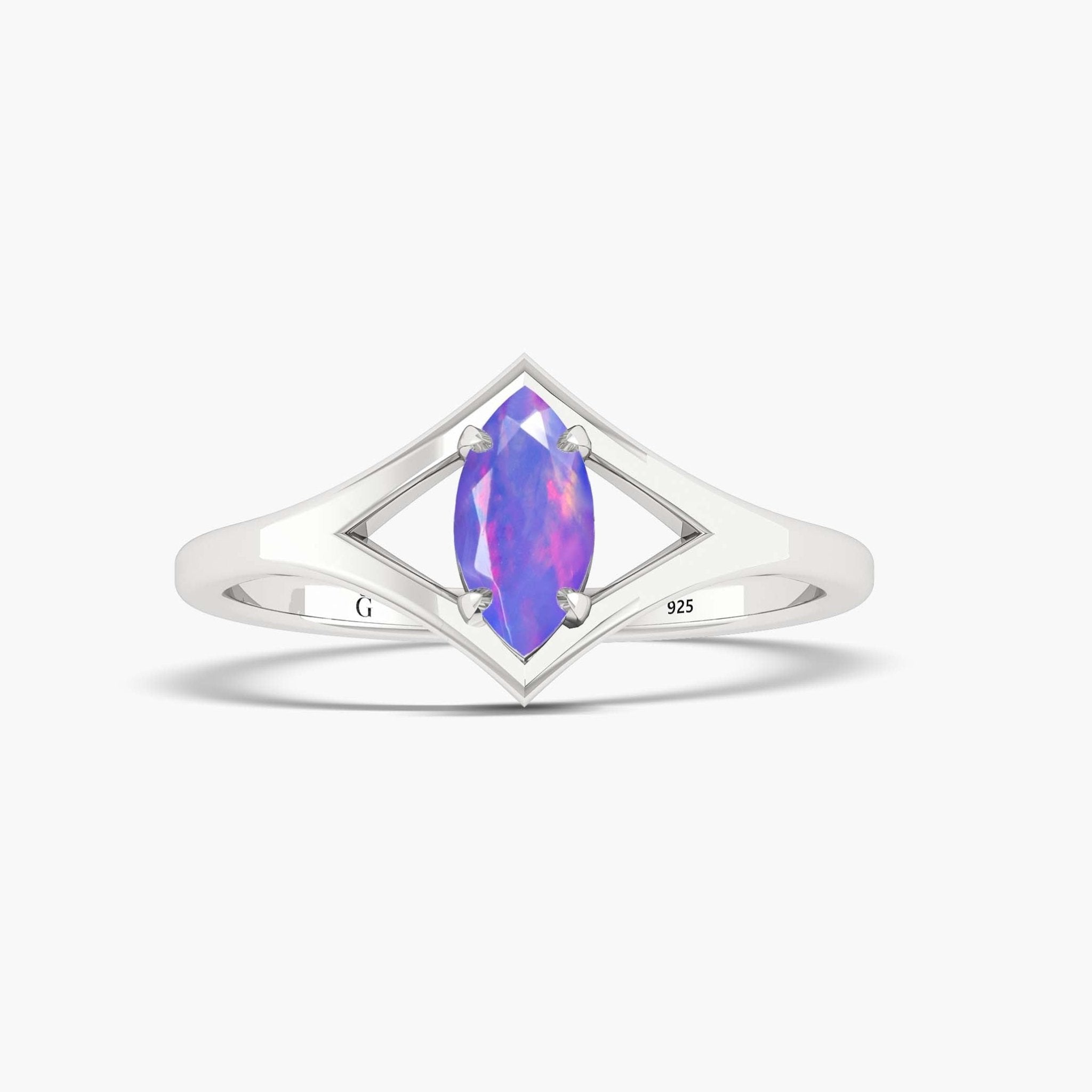Dainty Marquise Lavender fire Ethiopian opal ring - Goodstone Jewels