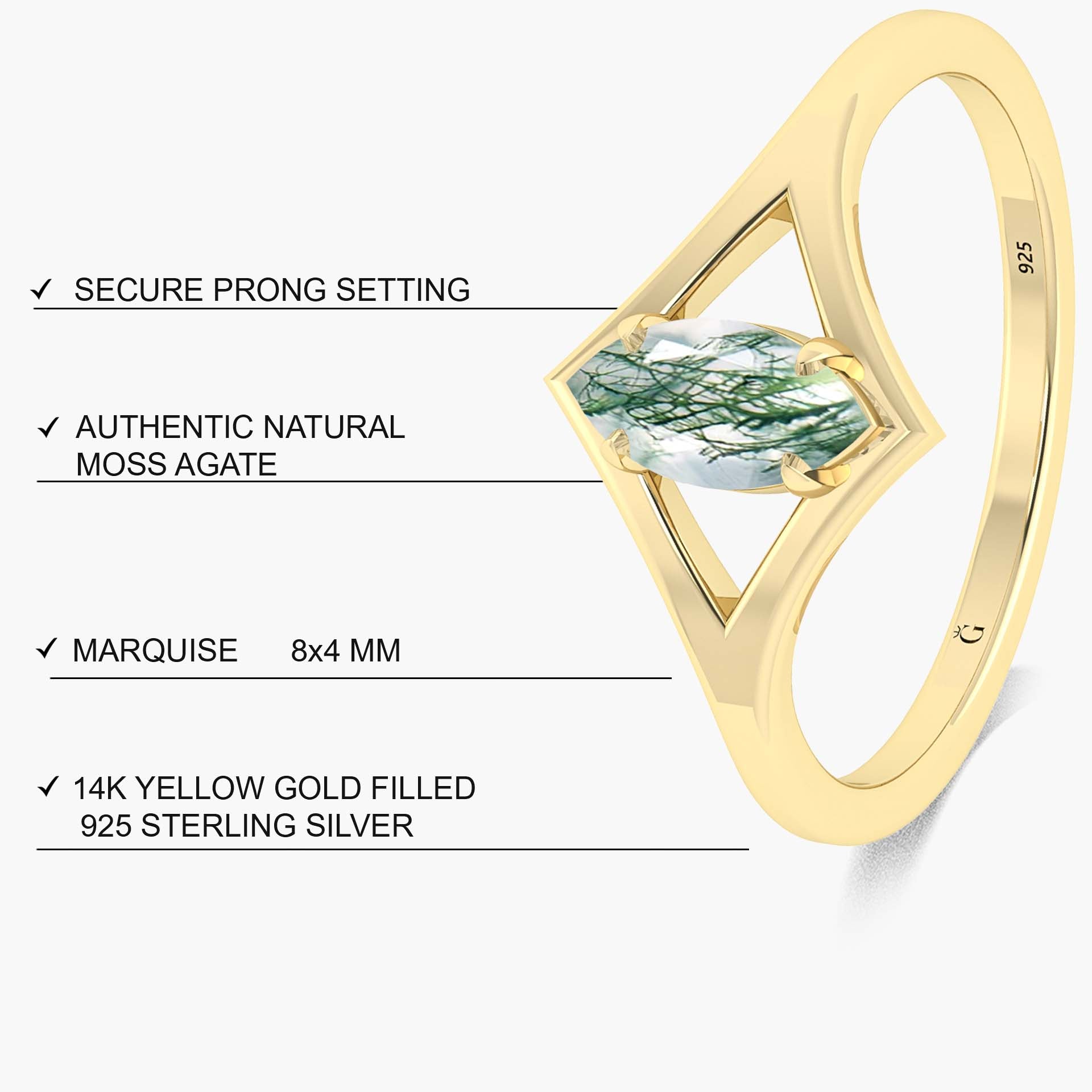 Dainty Marquise Shape Moss Agate Handcrafted ring - Goodstone Jewels