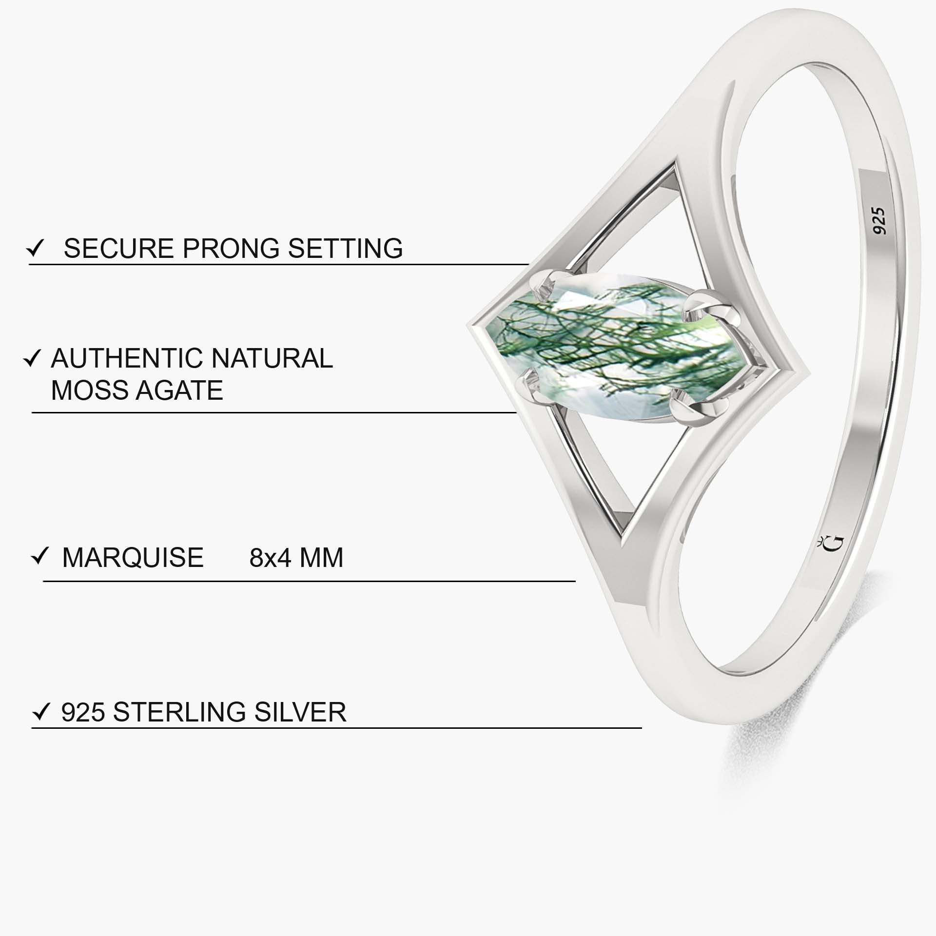 Dainty Marquise Shape Moss Agate Handcrafted ring - Goodstone Jewels