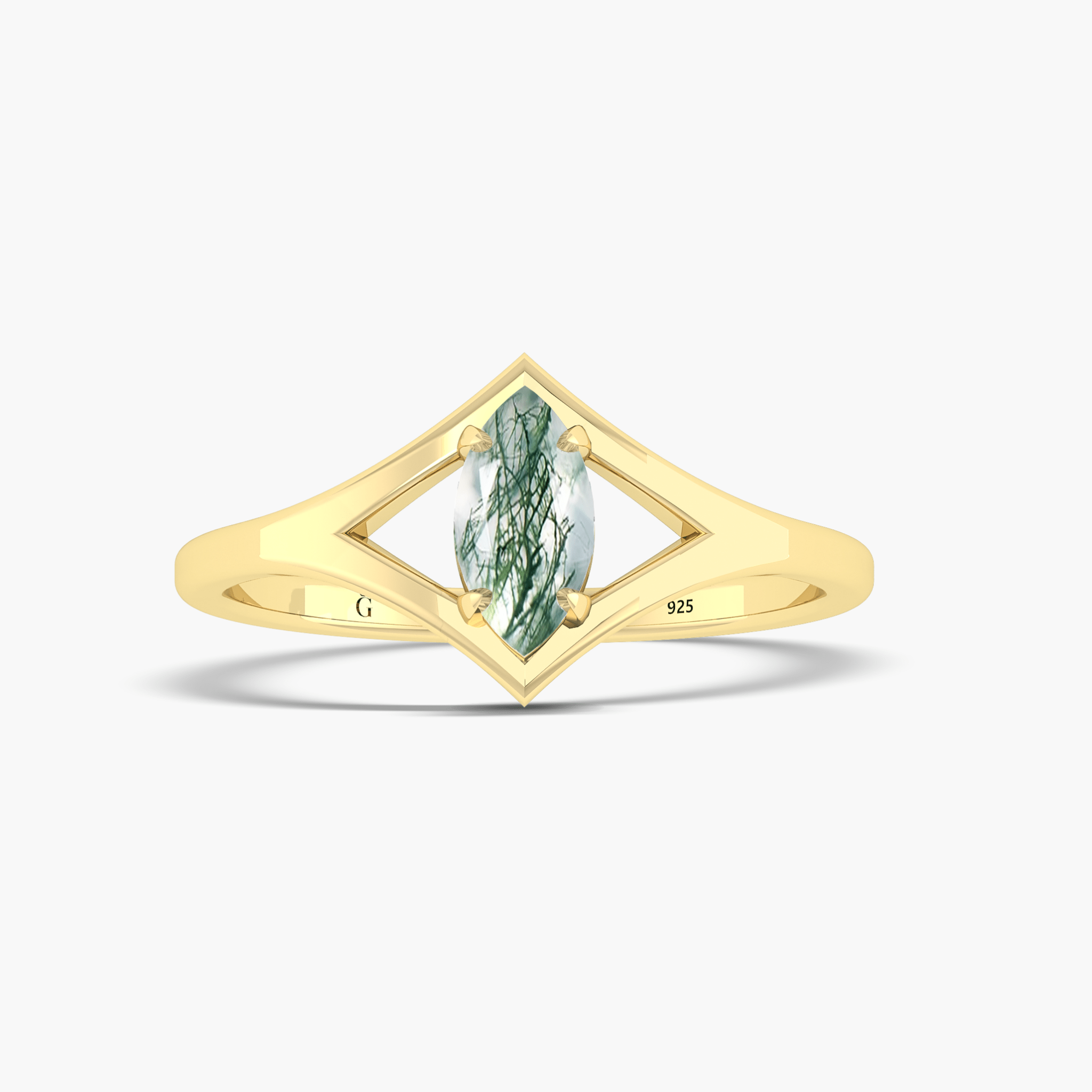 Dainty Marquise Shape Moss Agate Handcrafted ring - Goodstone Jewels