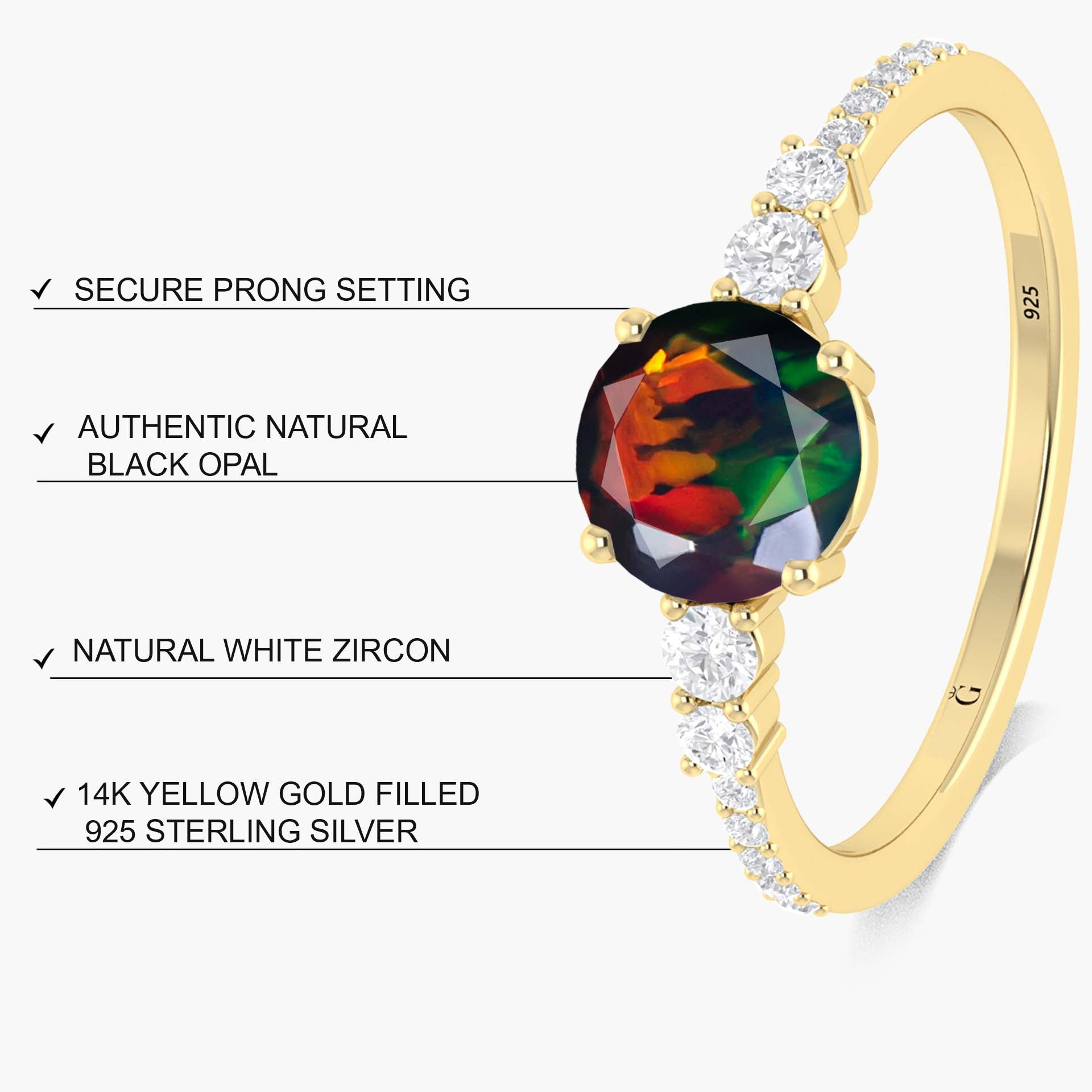 Dainty round Black fire Ethiopian opal wedding ring - Goodstone Jewels