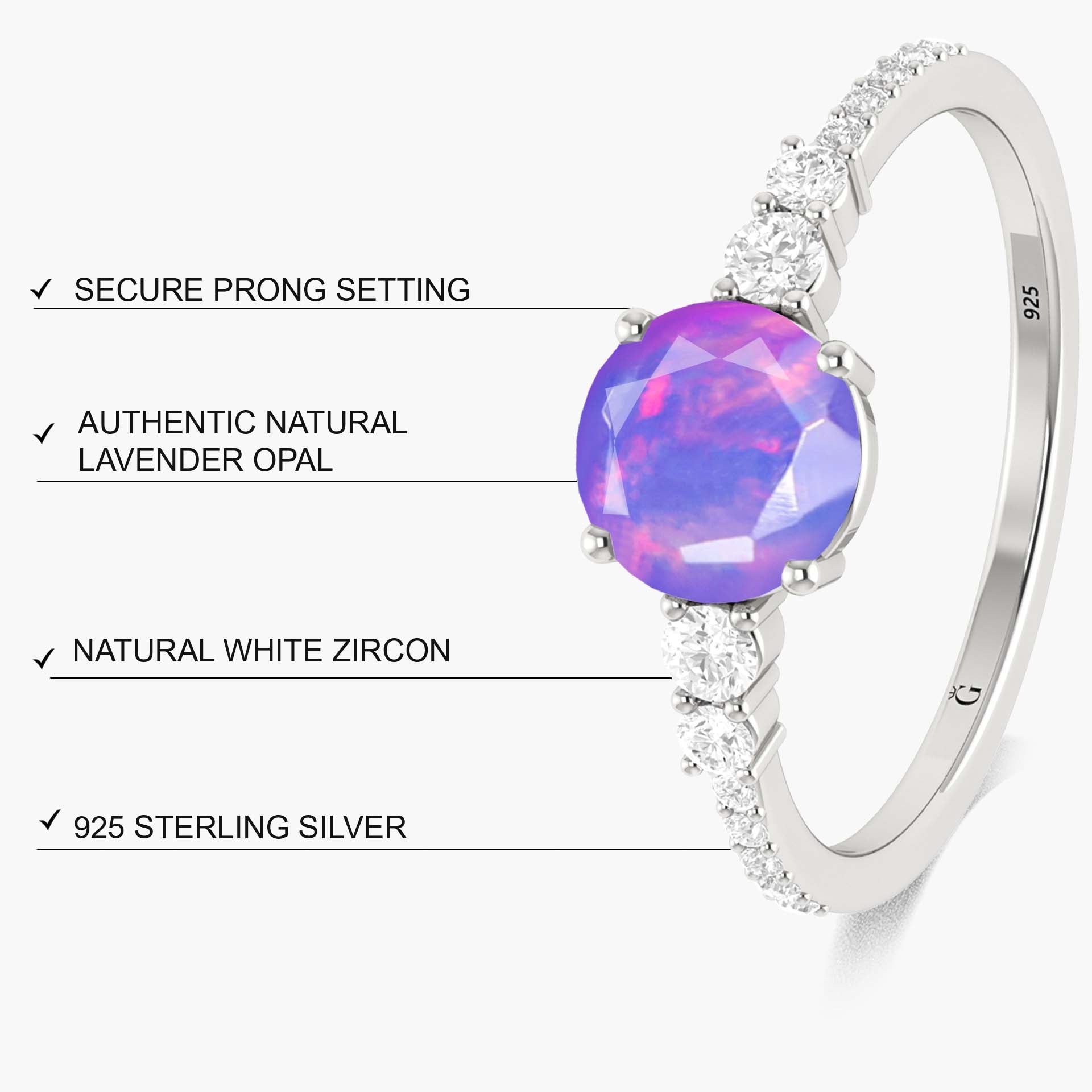 Dainty round Lavender fire Ethiopian opal wedding ring - Goodstone Jewels