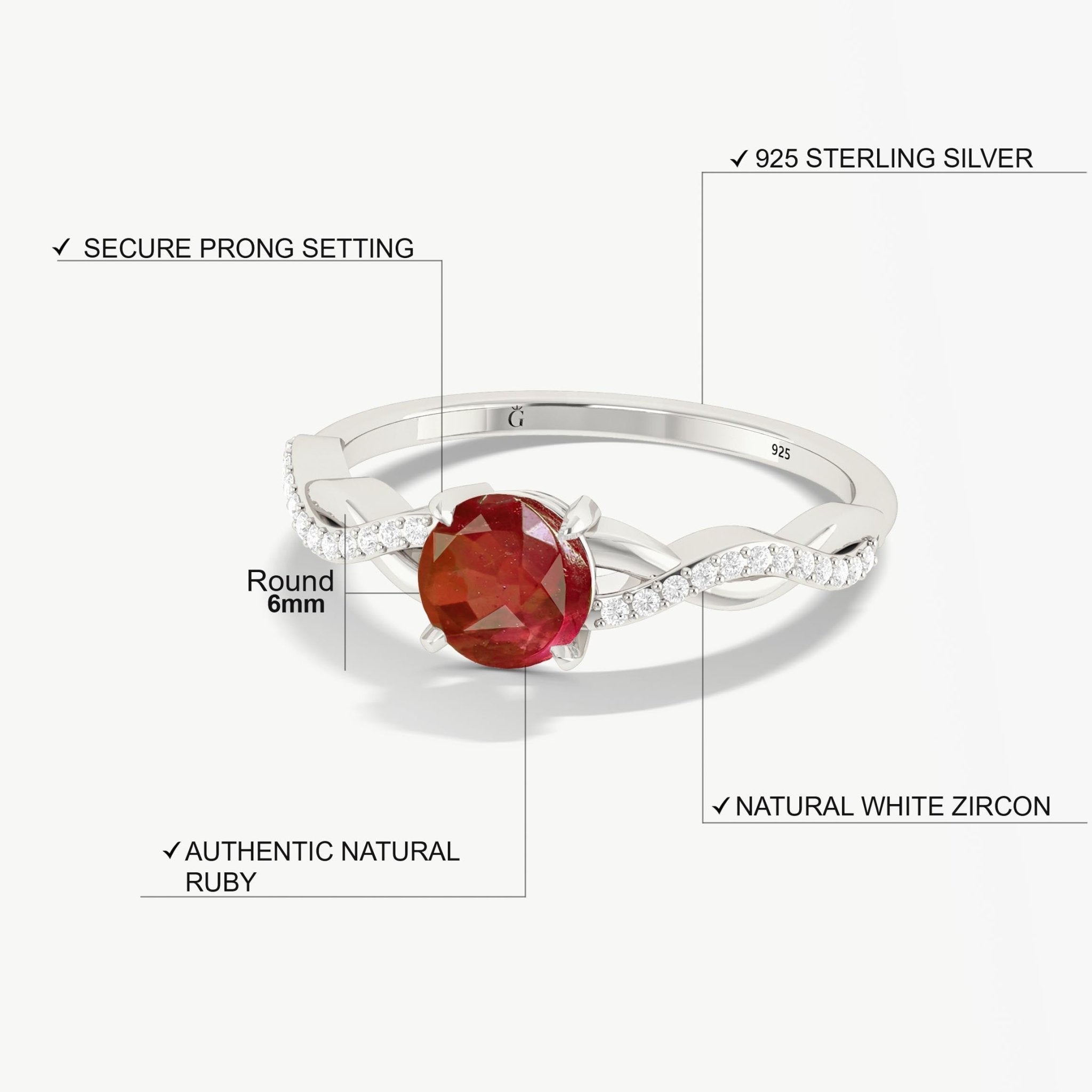 Dainty round red rose ruby Handcrafted ring for women - Goodstone Jewels