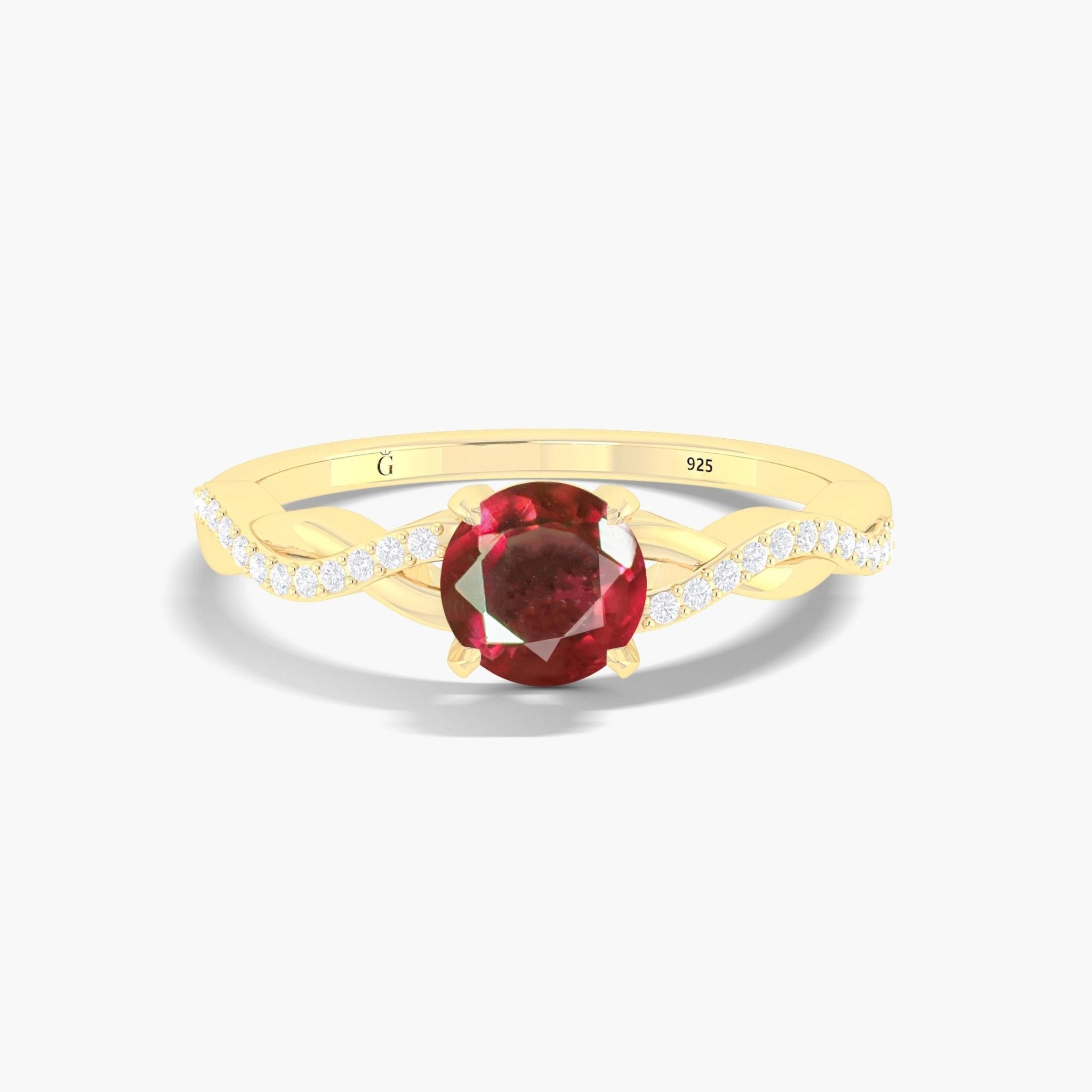 Dainty round red rose ruby Handcrafted ring for women - Goodstone Jewels