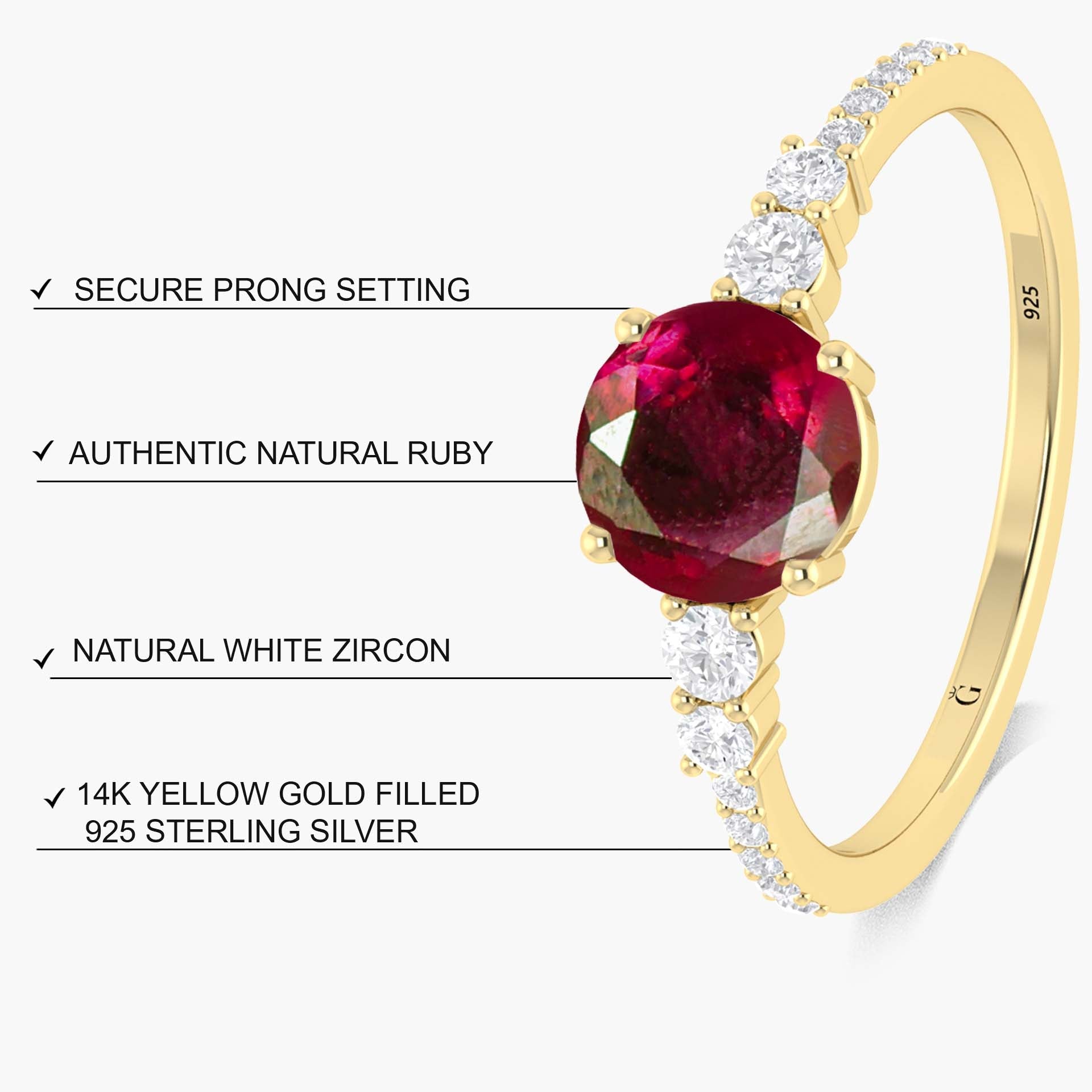 Dainty round Ruby Wedding gold ring for women - Goodstone Jewels