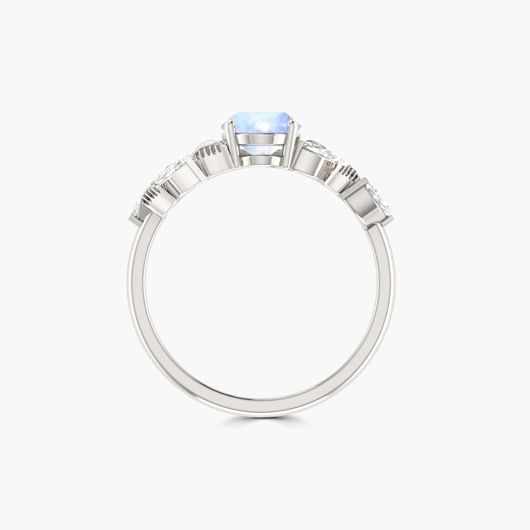 Designer Leaf Ring with 8X6 MM Natural Moonstone and White Zircon - Goodstone Jewels