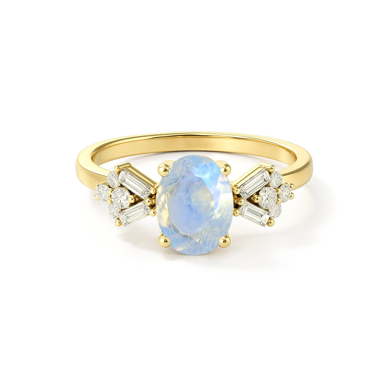 Designer Ring with Central Oval - Cut Natural Moonstone Gemstone - Goodstone Jewels