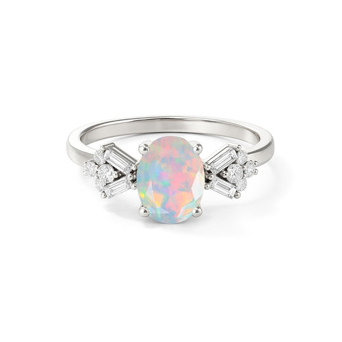 White Opal Ring with Cubic Zircon Sterling Silver