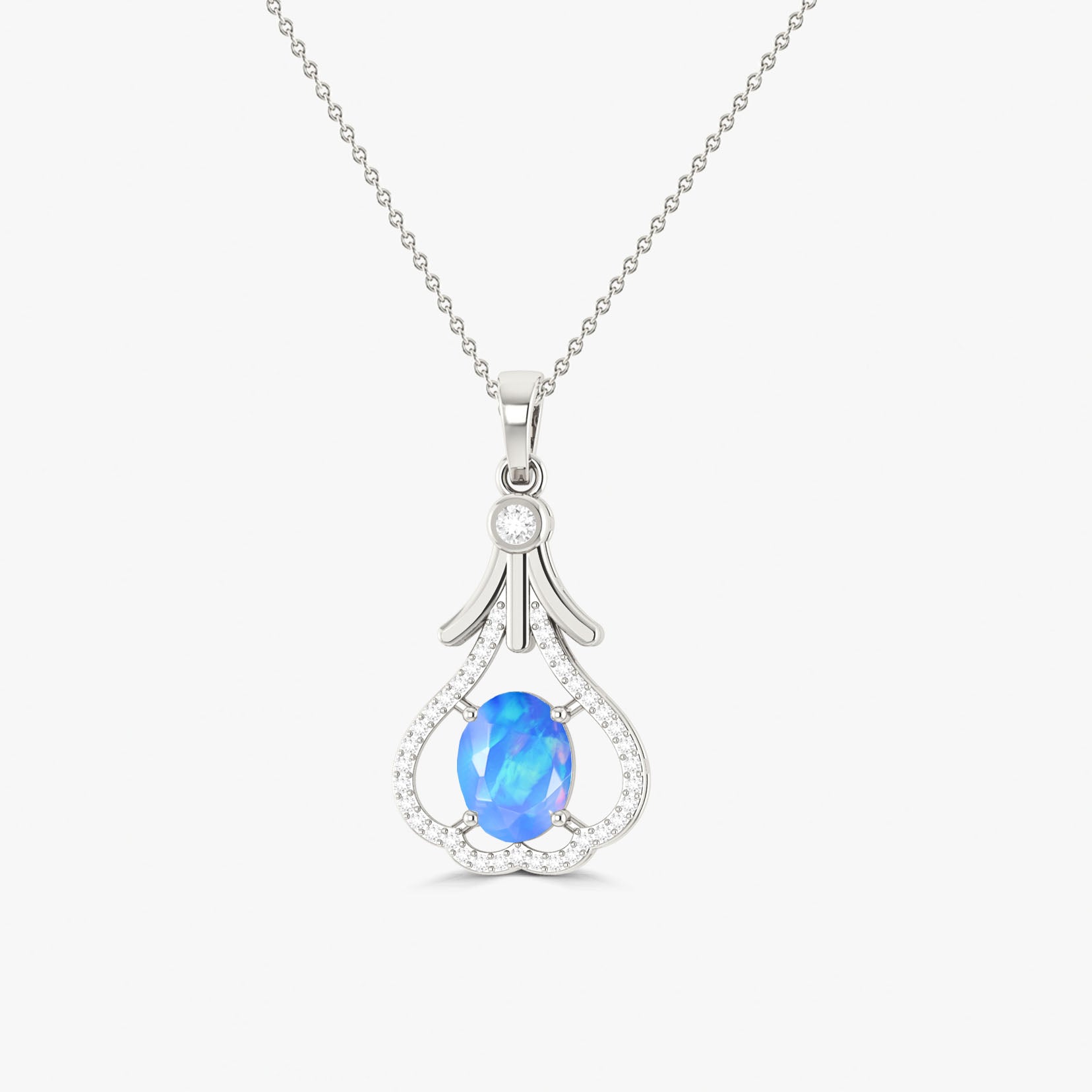 Designer Tear Drop Style Chain Pendant Necklace Natural Blue Opal in Silver - Goodstone Jewels