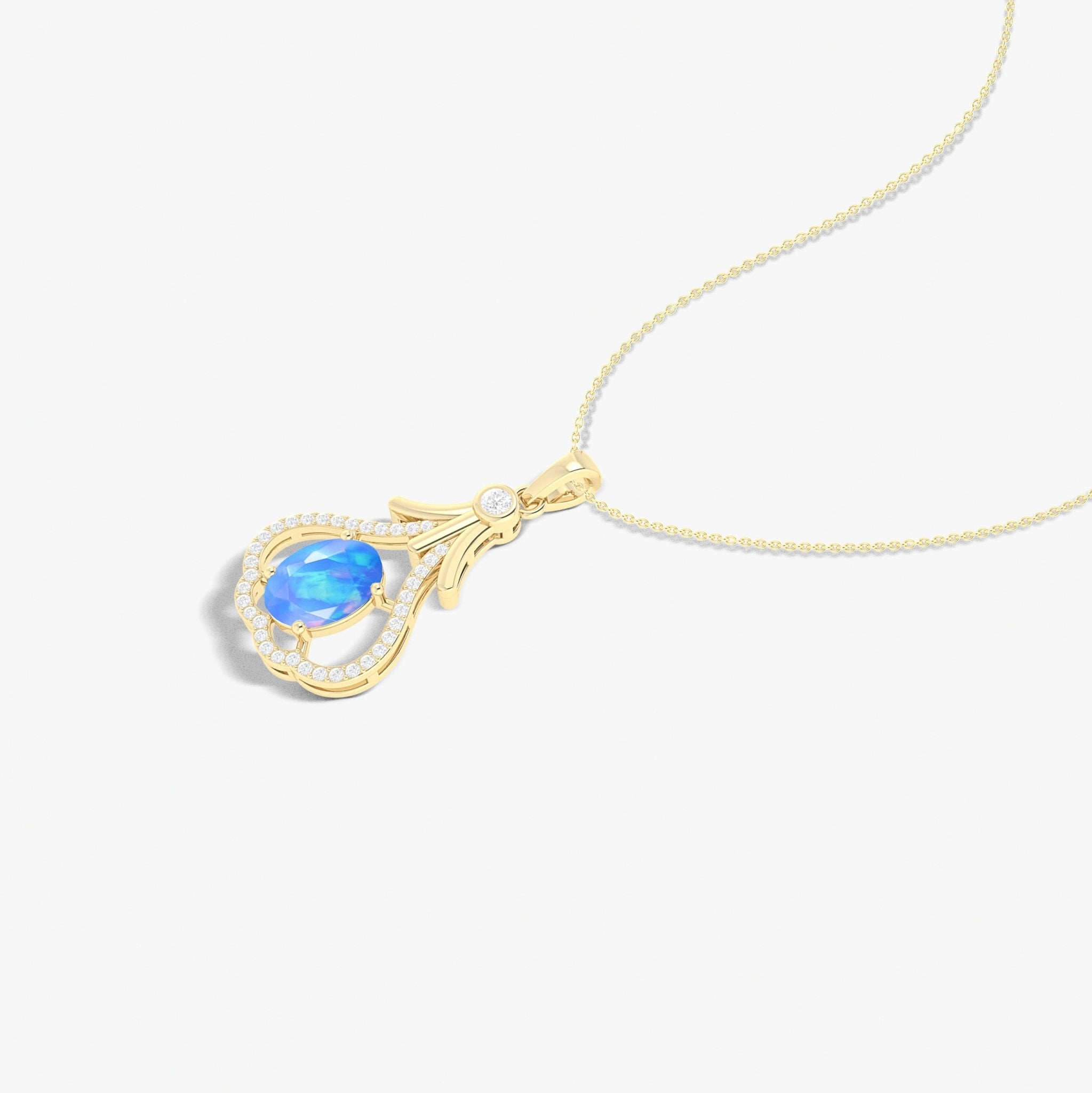 Designer Tear Drop Style Chain Pendant Necklace Natural Blue Opal in Silver - Goodstone Jewels