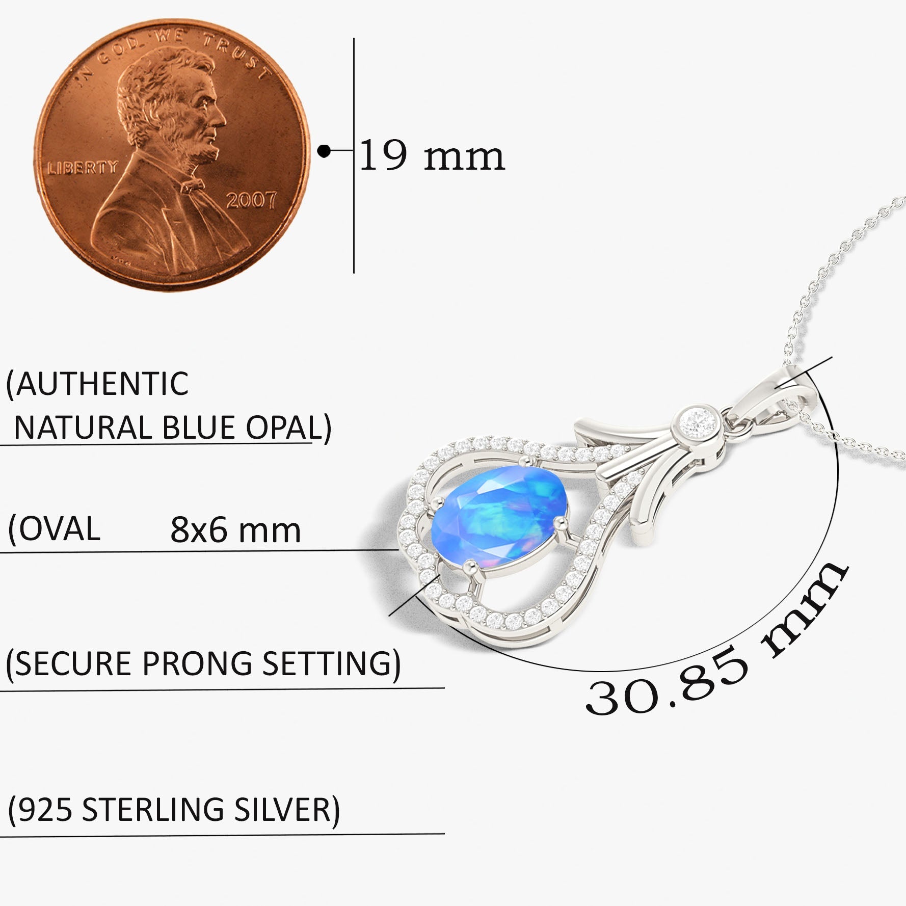 Designer Tear Drop Style Chain Pendant Necklace Natural Blue Opal in Silver - Goodstone Jewels