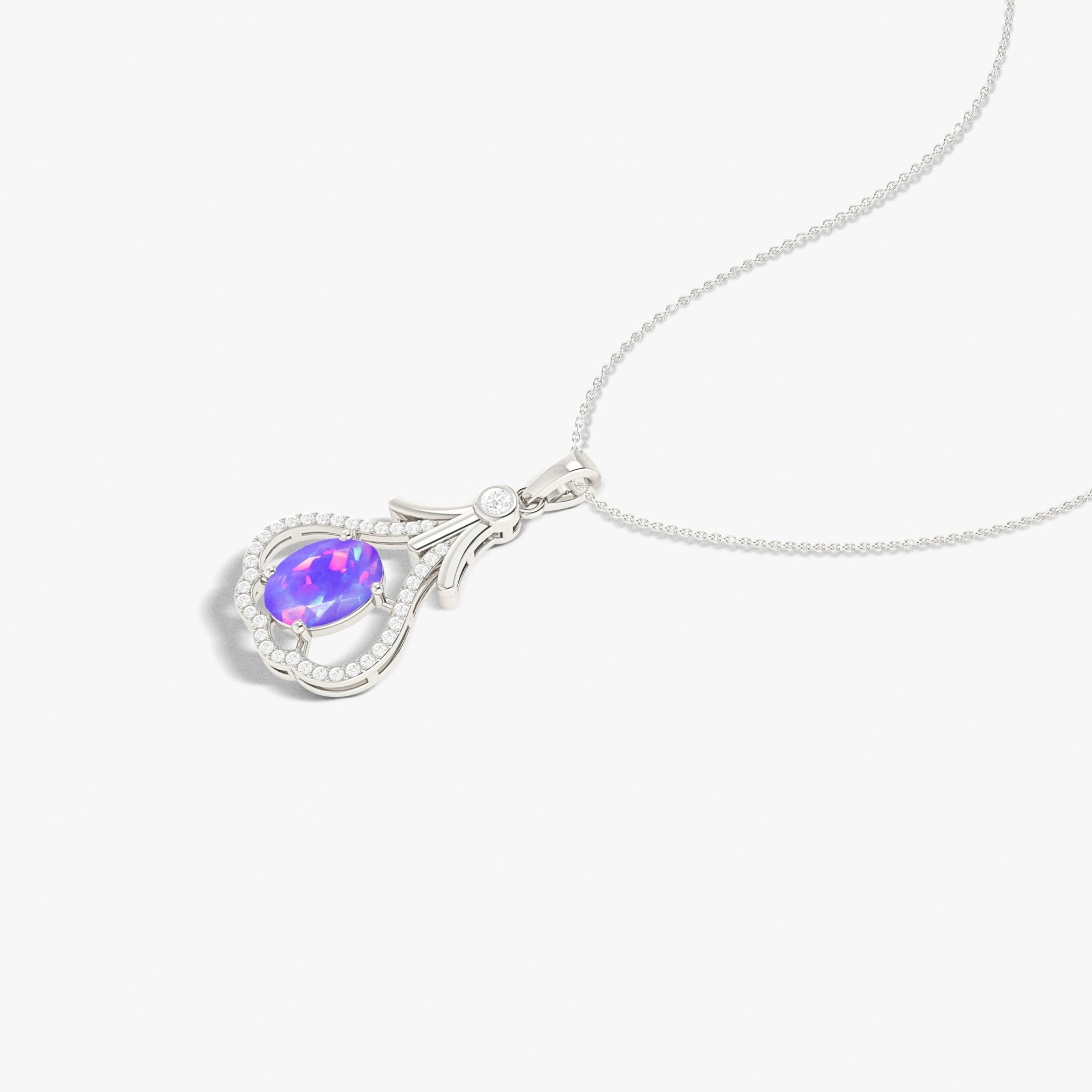 Designer Tear Drop Style Chain Pendant Necklace Natural Lavender Opal in Silver - Goodstone Jewels