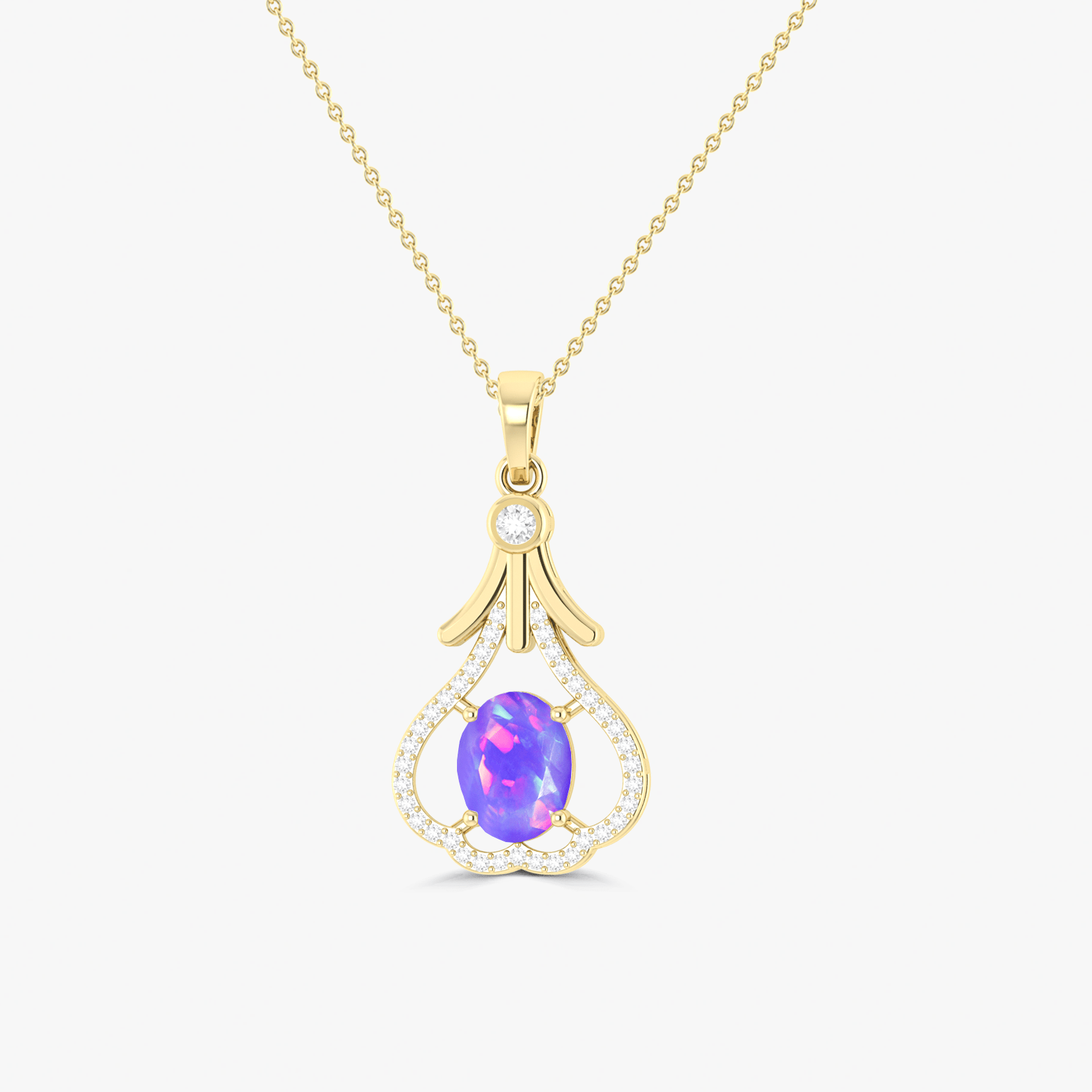 Designer Tear Drop Style Chain Pendant Necklace Natural Lavender Opal in Silver - Goodstone Jewels